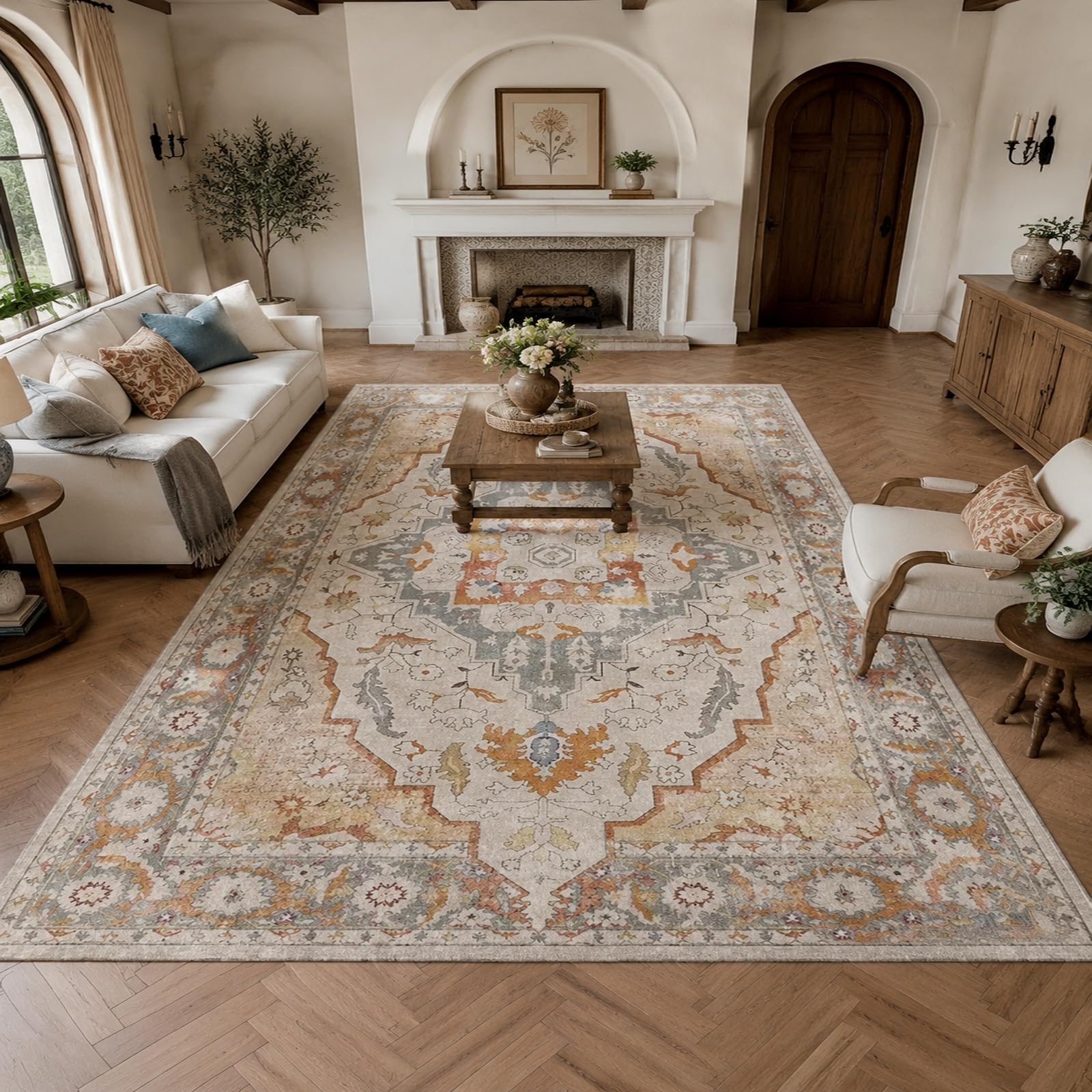 Tapis d'entrée petit format carré anti-salissure gris beige