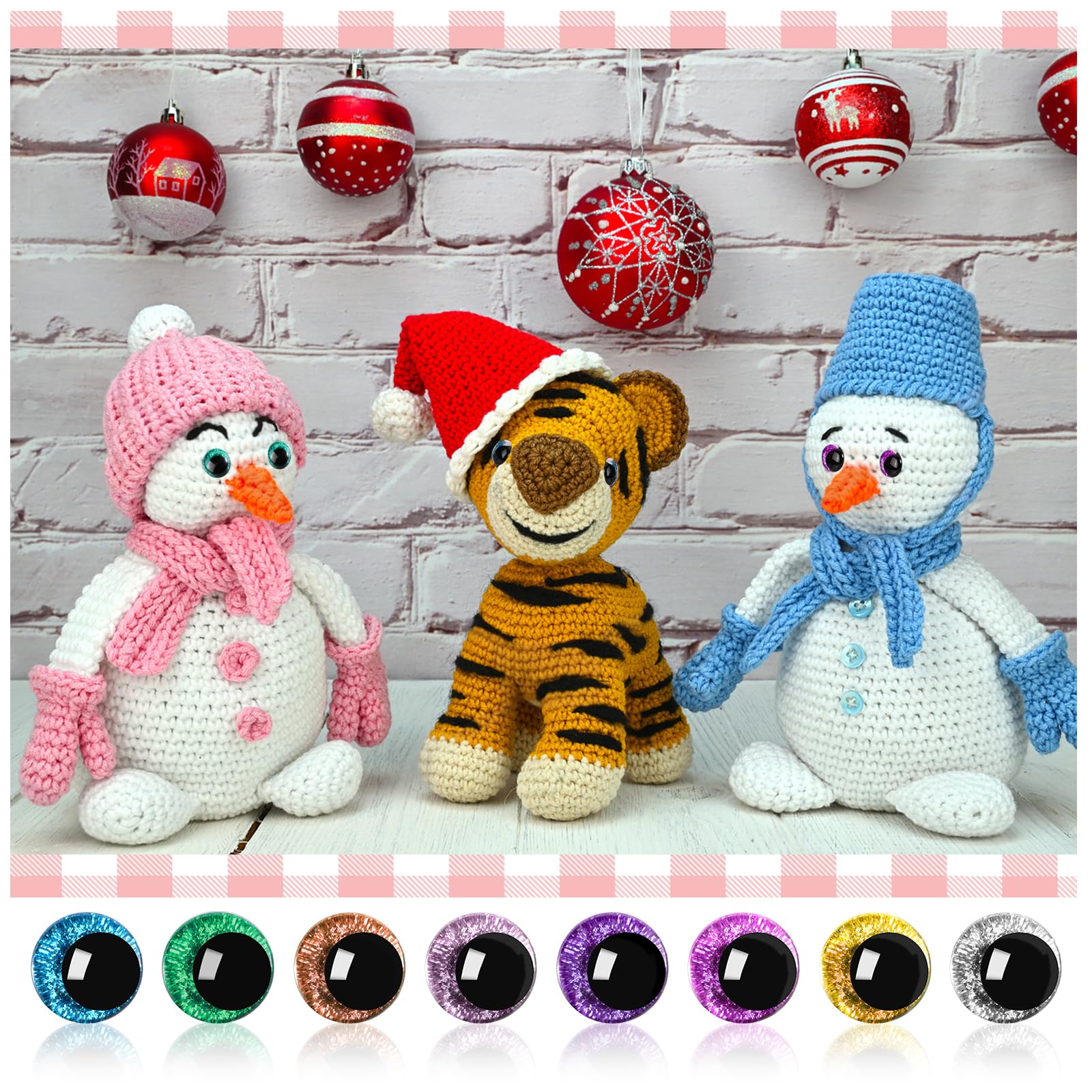 TOAOB 48 Set Yeux De Sécurité Ronds En Plastique De Poupée En Paillettes Nontissés 8 Couleurs 20 Mm Avec Rondelles Pour Marionnettes Artisanat Animaux En Peluche Poupée