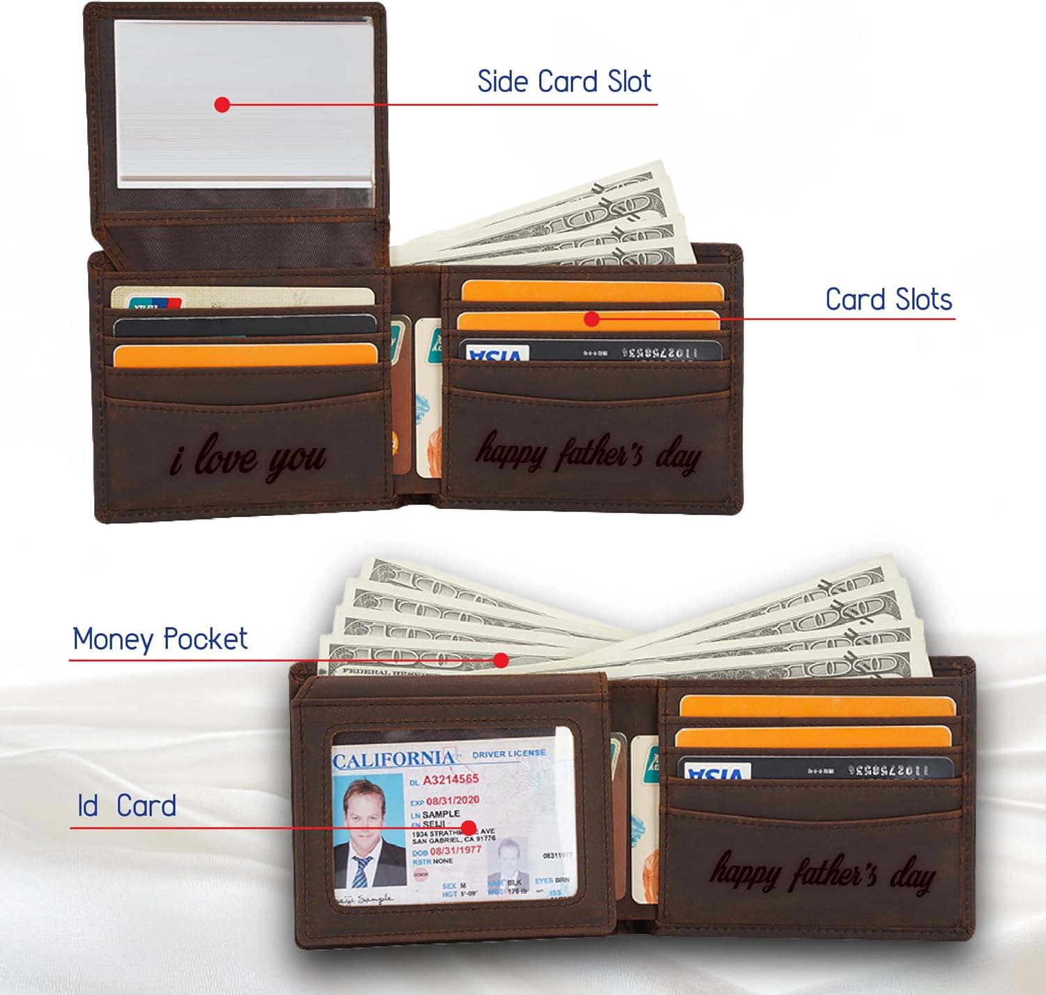 Personalized Leather Bifold Wallet for Men – Custom Engraved Inside Message – RFID Blocking Genuine Leather Wallet – Slim Design with ID Window – Gift for Husband, Dad, or Boyfriend - Image 7