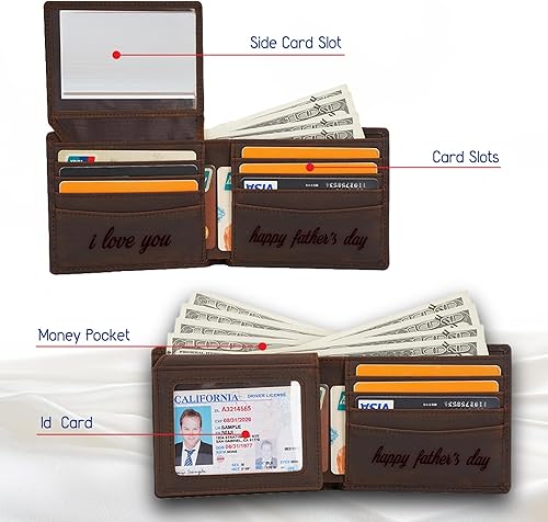 Miniatura 7 de Cartera personalizada grabada de cuero de grano completo con bloqueo RFID, carteras personalizadas, billetera personalizada de cuero genuino para