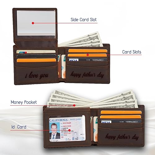 Miniatura 7 de Personalized Engraved Full Grain Leather With RFID Blocking, Personalized Custom Wallets, Genuine Leather Personalized Mens Wallet, Personalized