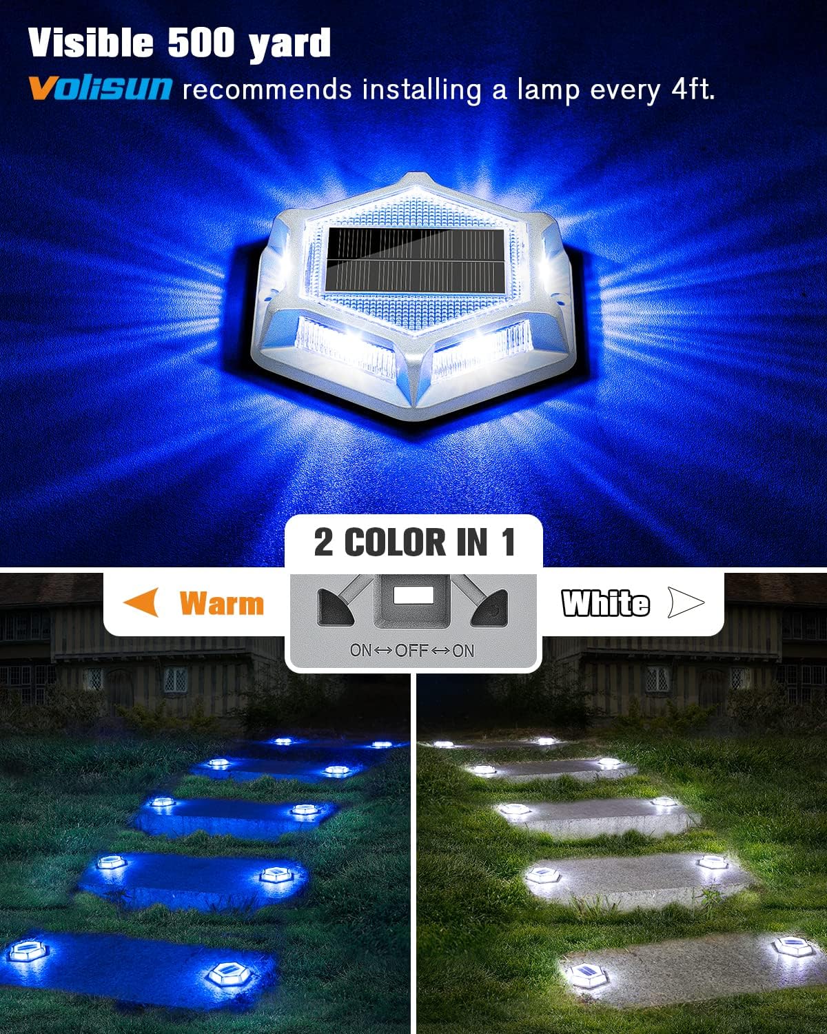 VOLISUN 24 Pack, Solar Driveway Lights Dock Outdooor Waterproof Marker Lights,12 Pack Solar Deck Lights 2 Colors in 1 Led Wireless IP67,Solar Step Lights for Driveway Sidewalk Pathway Yard