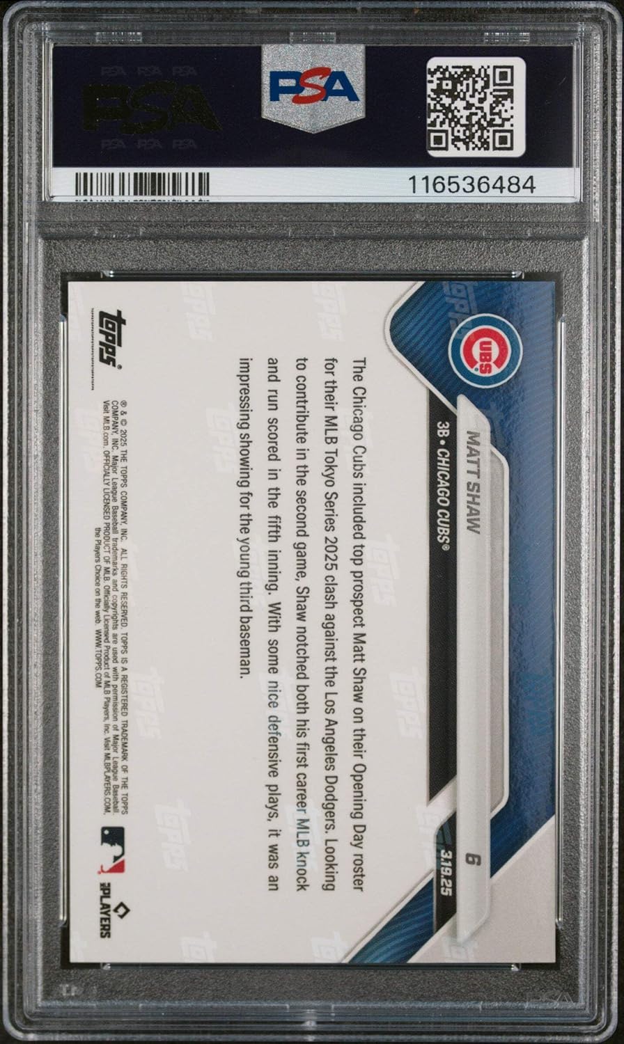 Graded 2025 Topps Now Matt Shaw #6 Rookie RC Baseball Card PSA 10 Gem Mint