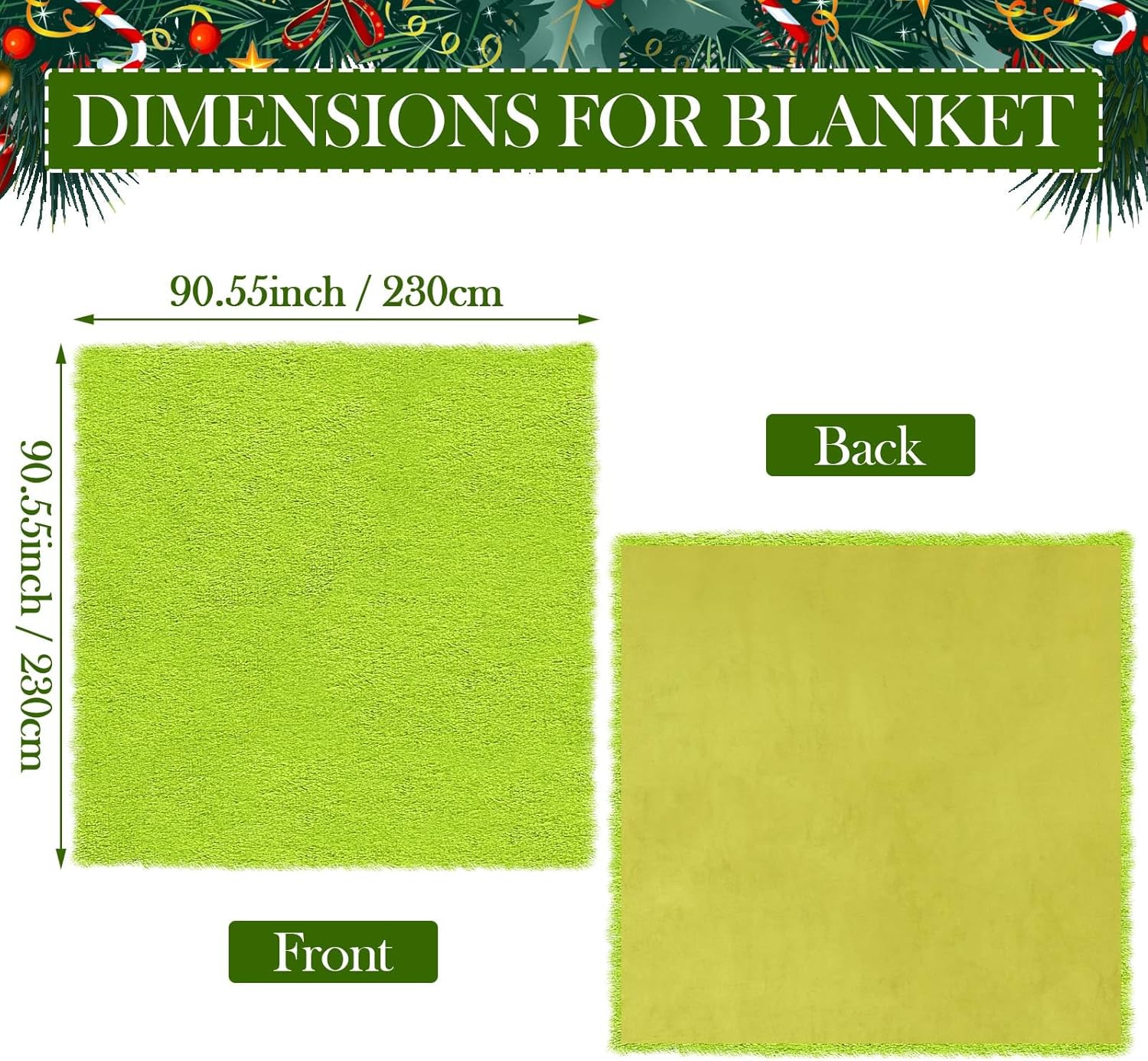 Buryeah Christmas Blanket Lime Green Fuzzy Green Plush Sherpa Cozy Fluffy Throw Blanket for Sofa Bedroom Car Gift for Christmas Winter Holiday(91 x 91 Inches,Velvet,Classic Style) - Image 2