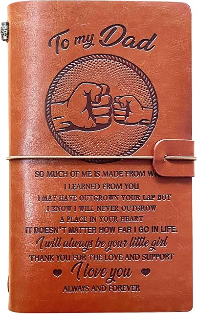 to My Dad Birthday Gifts Leather Notebook Diary Sketchbook, BlueInk Personalised Travel Journal Work Log, Engraved Daughter Misses Father Message - I Will Always be Your Little Girl, I Love You