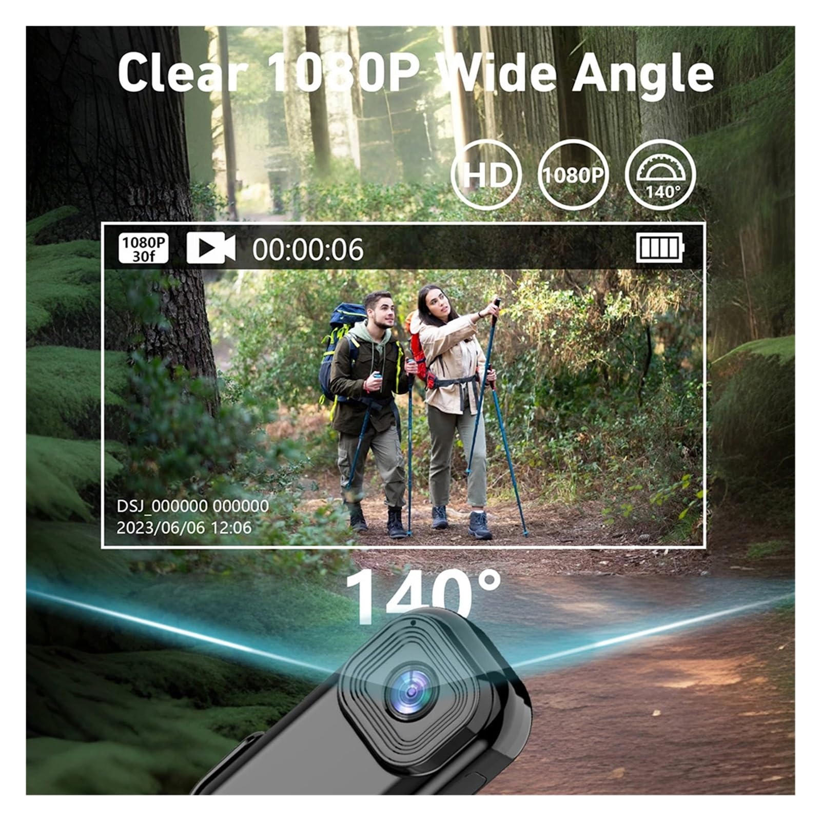 Mini Action Camera 1080P HD Videoregistratore Digitale Body Cam WiFi Action Cam Sportiva Videocamera for Piccola Bici da Esterno Chiarezza Precisa(Cam-8GB)