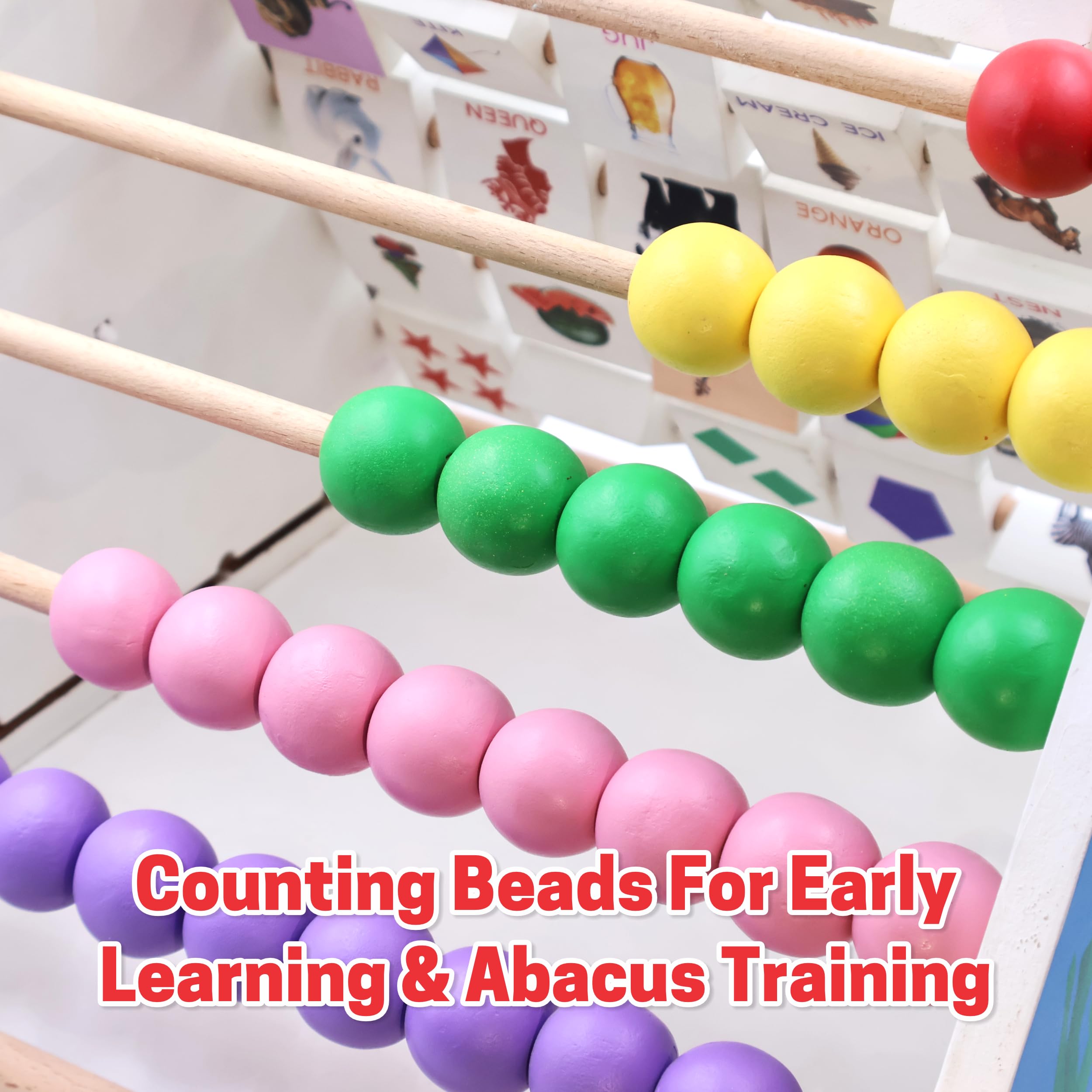 Chanak 5-in-1 Wooden Activity Triangle, Smart Educational Toy, Fun Early Learning Alphabets, Abacus Counting, Writing Board With Wipe & Clean Marker, Clock Learning & Sliding Fish For Kid 1 Year Above - Image 5 thumbnail