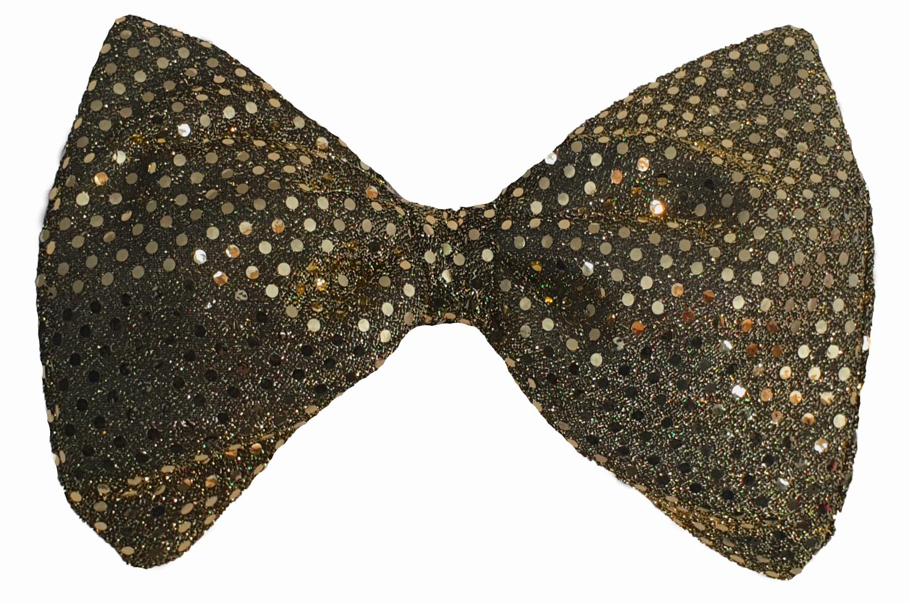Giant Oversized Sequin Bowtie Dickie Bowtie 11"x 8" Clown Fancy Dress Accessory [Black & Gold]