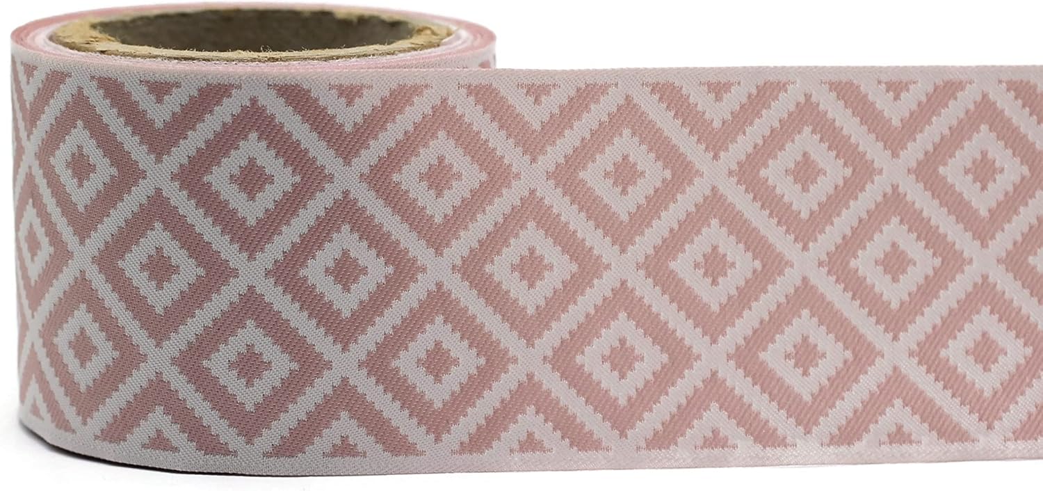 3.8 Yard Spool 2.67 inches Pink White Mosaic Embroidered Drapery Trim Jacquard Ribbon for Your Drapes Curtains Drapery Banding Trim Tape V4 194