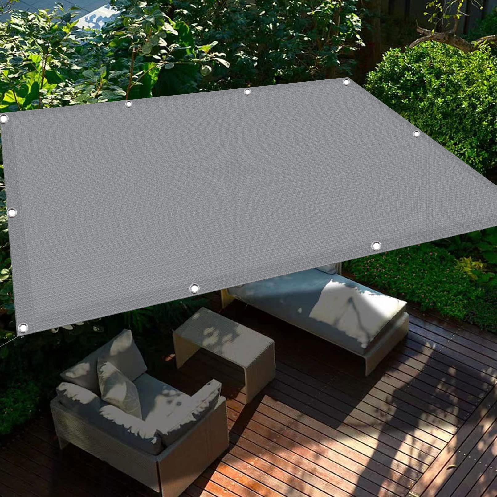 Voile d'ombrage Rectangulaire Respirant 1.2 x 3.5 m Résistant aux UV Couverture d'auvent avec Corde Libre pour Terrasse Jardin Extérieur Balcon, Gris
