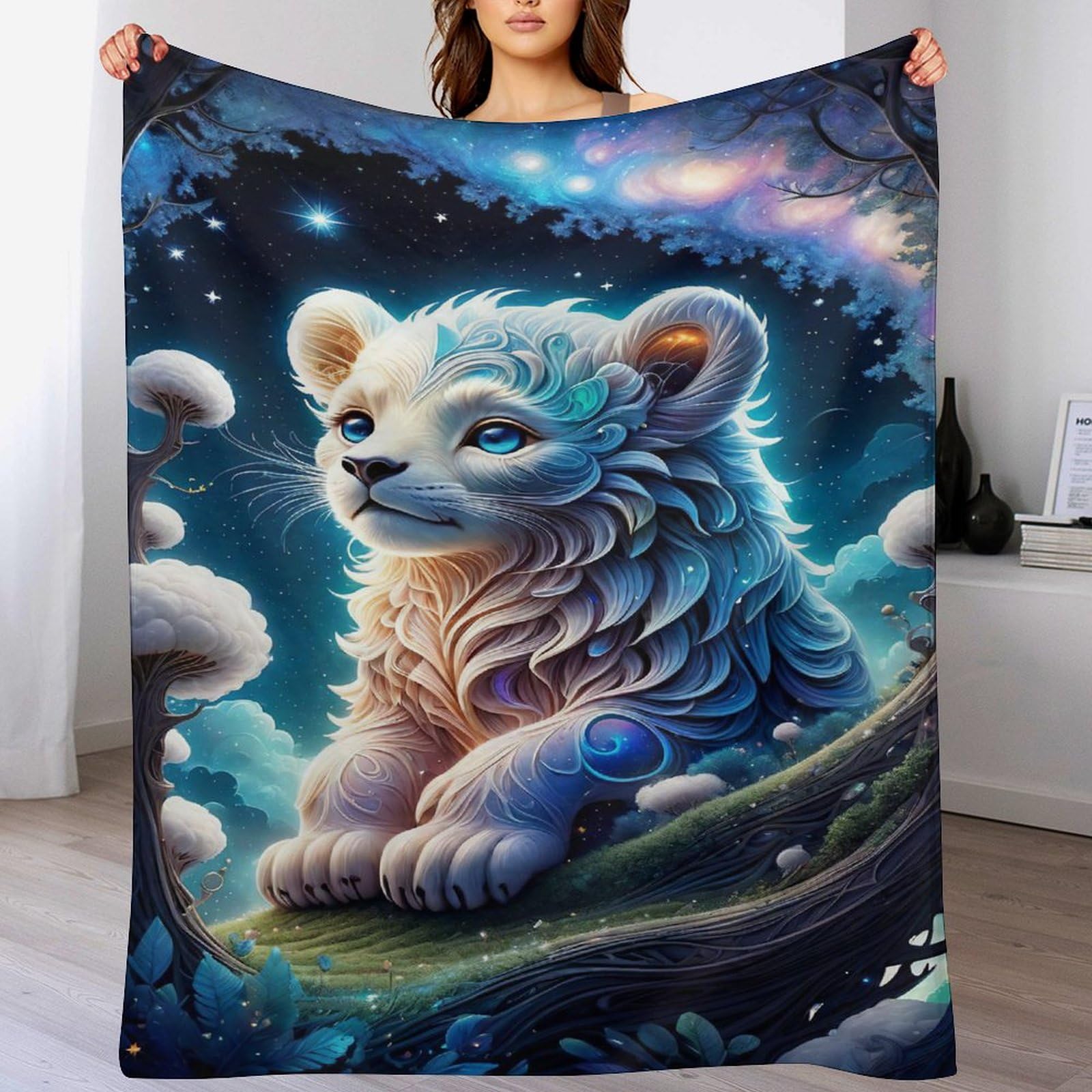 Lion couverture polaire en flannel de 130x150 cm pour lit