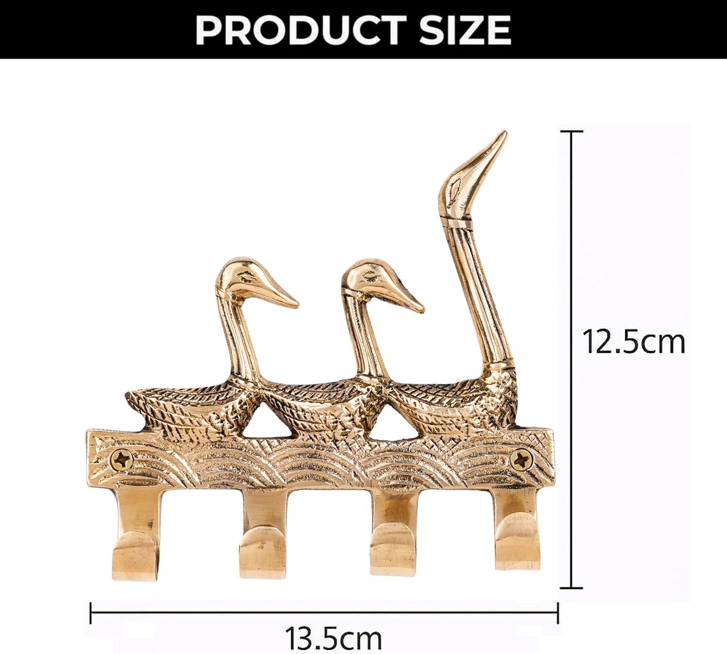 Indian Shelf 33 Lb. Gold Brass Goose Wall Hooks – Decorative Animal Key Holder & Coat Rack for Entryway, Mudroom, Nursery, and Vintage Home Decor