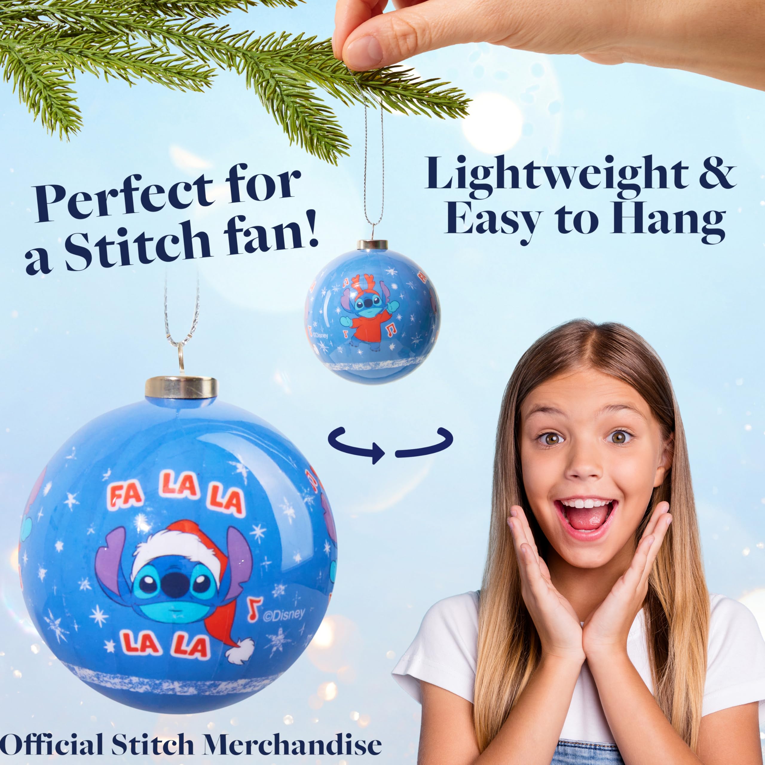 Disney Stitch Tree Baubles Christmas Decorations Pack of 10 Festive Hanging Ornament Balls Xmas Gifts, Blue, 6 CM - Image 2