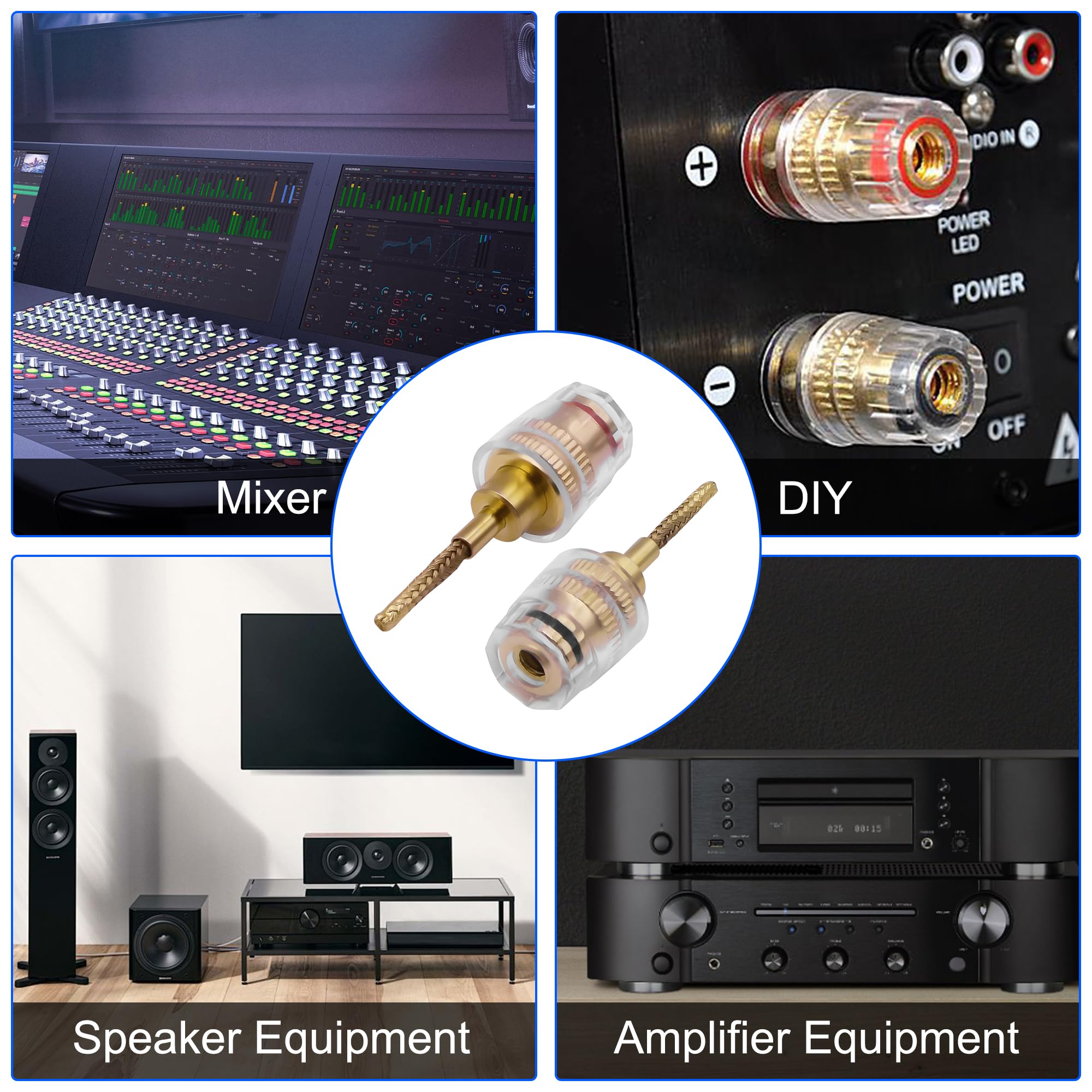 XMSJSIY 4 mm żeńskie złącze bananowe do adaptera audio HiFi audio czarno-czerwone, złącze bananowe do wzmacniacza i głośnika
