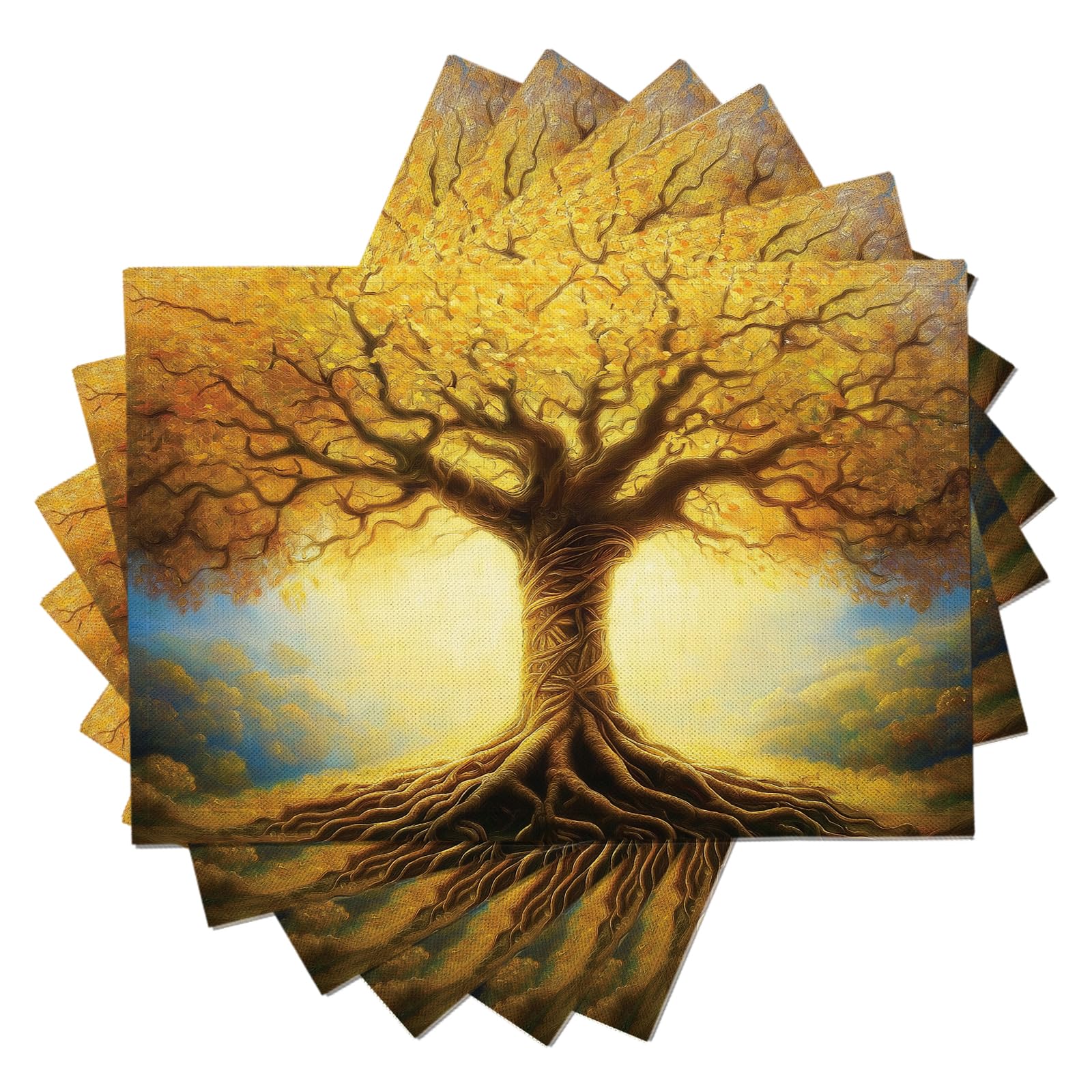 8 Pezzi Tovagliette Americana Paesaggio autunnale - Tovaglietta Americane in Cotone e Lino Albero d'oro Lavabili Sottopiatto per Sala da Pranzo Tavolo da Cucina 45 ×30 cm