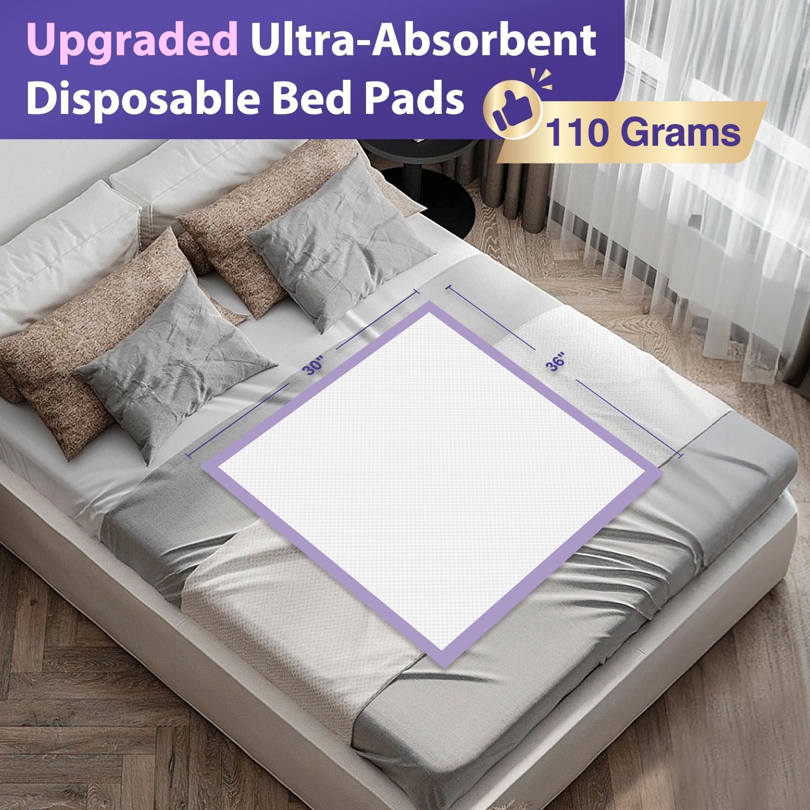 MILDPLUS Sottoassorbenti usa e getta resistenti, 76 x 91 cm (50 pezzi) | 110 g super assorbenti | viola a prova di perdite per la cura dell'incontinenza di adulti, anziani, bambini e animali domestici
