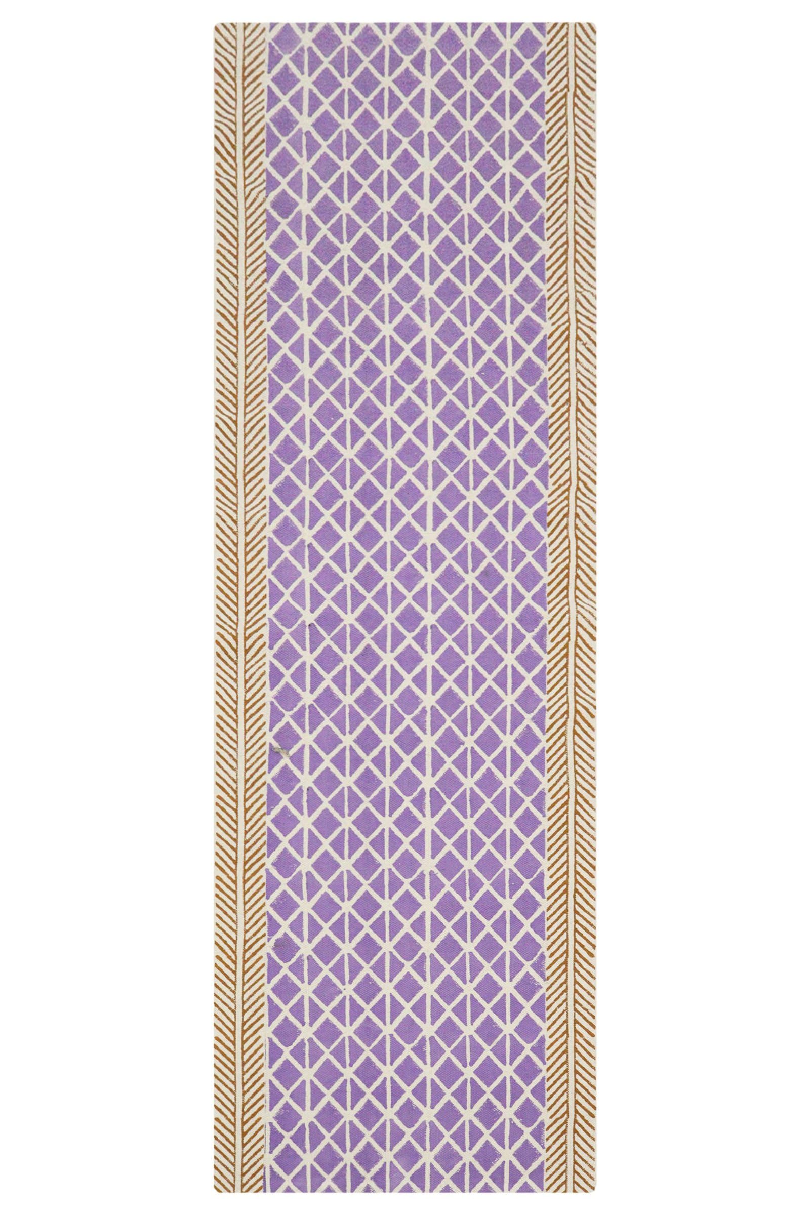 Tapis à tissage plat violet en coton Kilim rayé pour salon et chambre