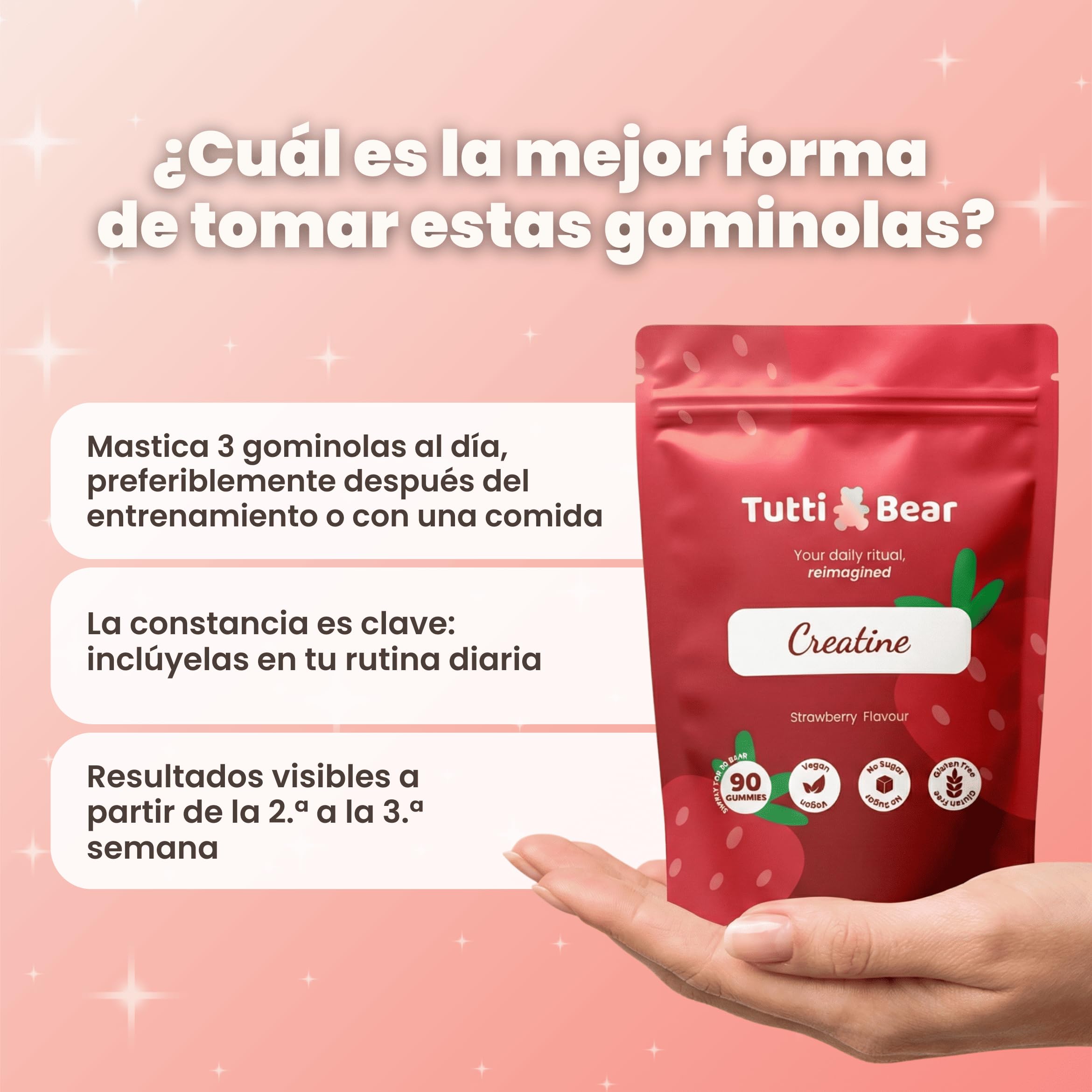 Gominolas de Creatina – 5000 mg Creatina Monohidratada con L-Taurina y Vitamina B12 – Sabor Fresa Natural – Sin Azúcar – Para Energía y Recuperación Muscular
