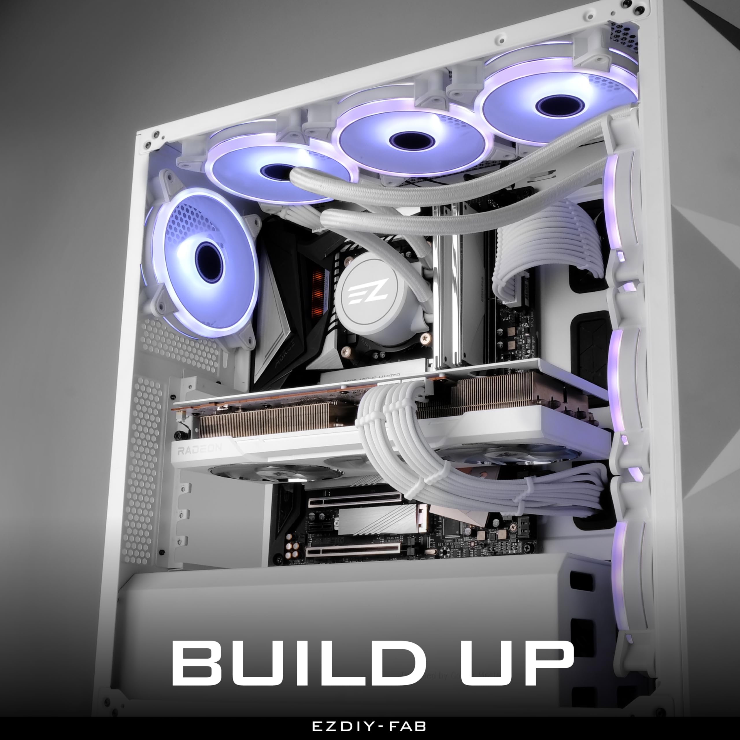 EZDIY-FAB Cavo di Estensione PSU con Sleeved Custom Mod GPU PC Alimentazione Morbido Nylon Intrecciato con kit Pettine 24PIN/3x 8PIN a 6+2Pin/2X 8PIN a 4+4PIN-300MM/11.8in-Tutto Bianco