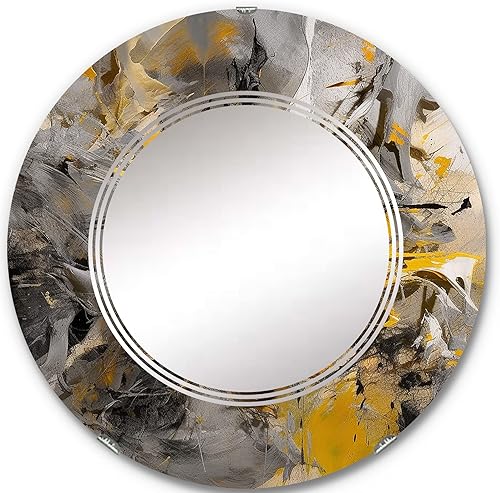 DesignQ Mustard Yellow and Vivid Gray III- Vanity Mirror, Bathroom Mirrors, Wall Mirrors for Living Room, Bedroom - Oval Mirror - Large 20'x30',