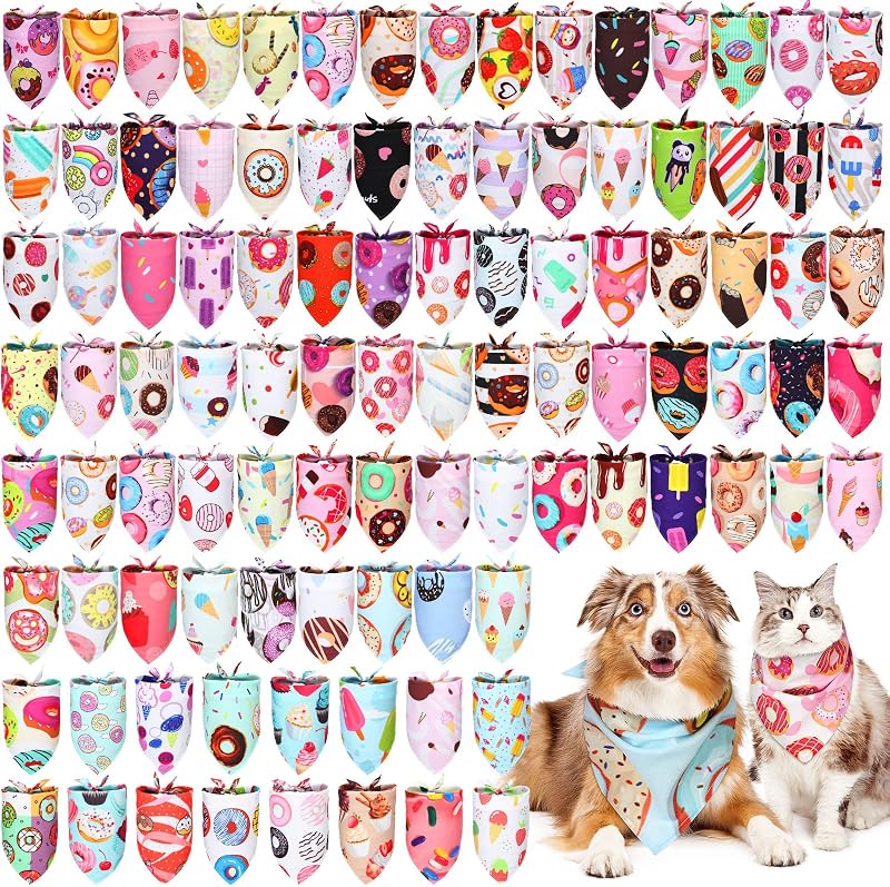 Bandana para Cães com Estampa de Donut em Poliéster Huhumy XL, Pacote com 100