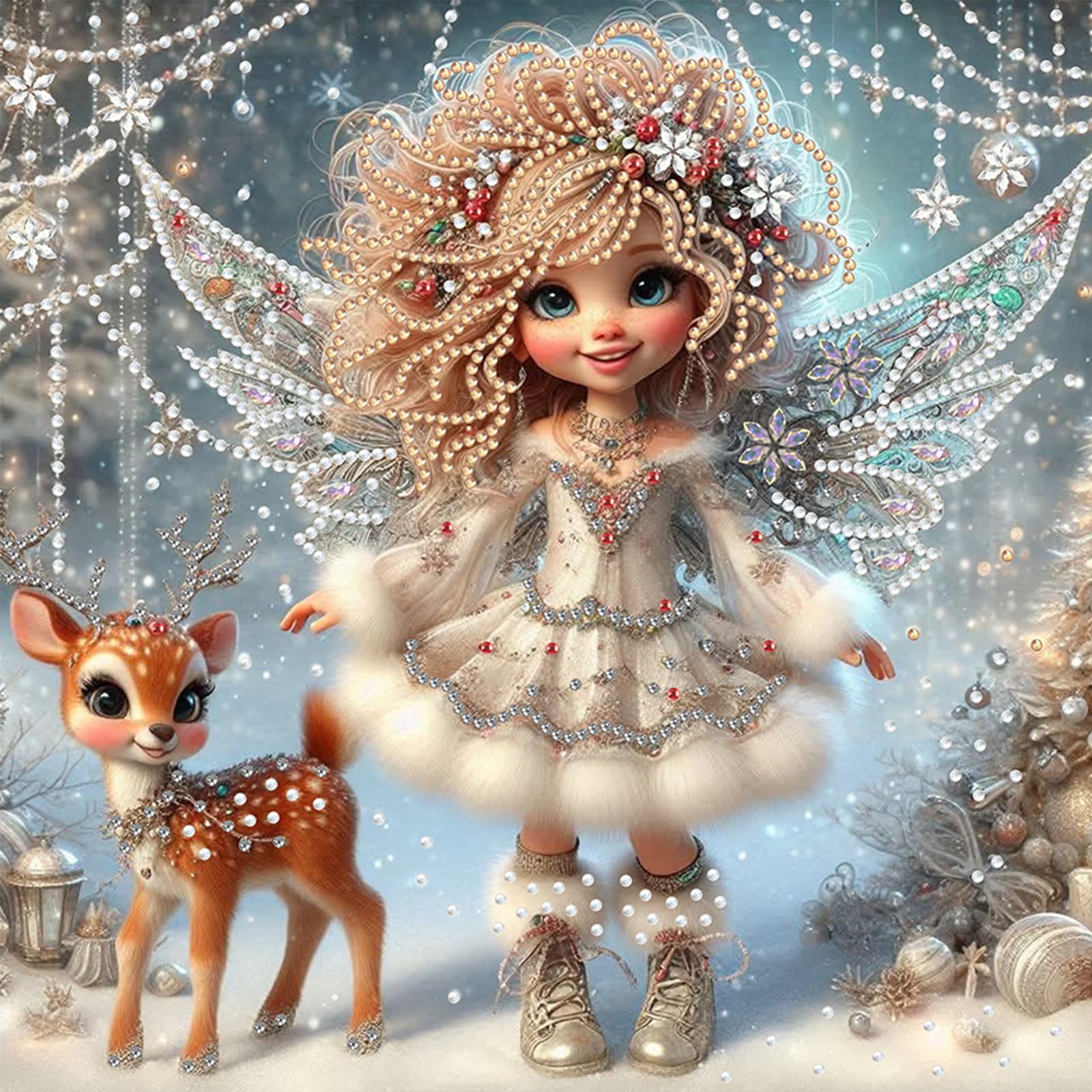 5D Special Shape Diamond Art Painting Kits for Adults – Crystal Rhinestone DIY Craft, Diamond Mosaic Kit for Beginners, Wall Decor Gift 11.8x11.8 Inch(Winter Elf)