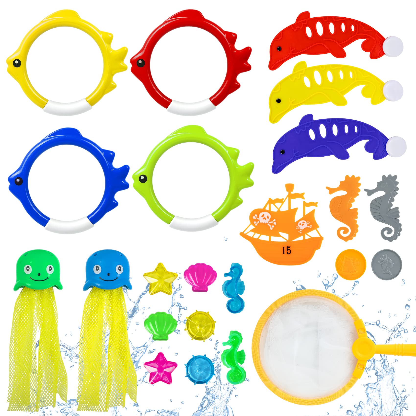 Hywean 23 Piezas Juguetes para Bucear para Niños, Juegos Piscina para Niños, Juguetes de Buceo de Piscina, Juguetes de Agua Subacuática, Regalo Verano de Piscina para Niños Niñas, 6, 7, 8, 9, 10 Años
