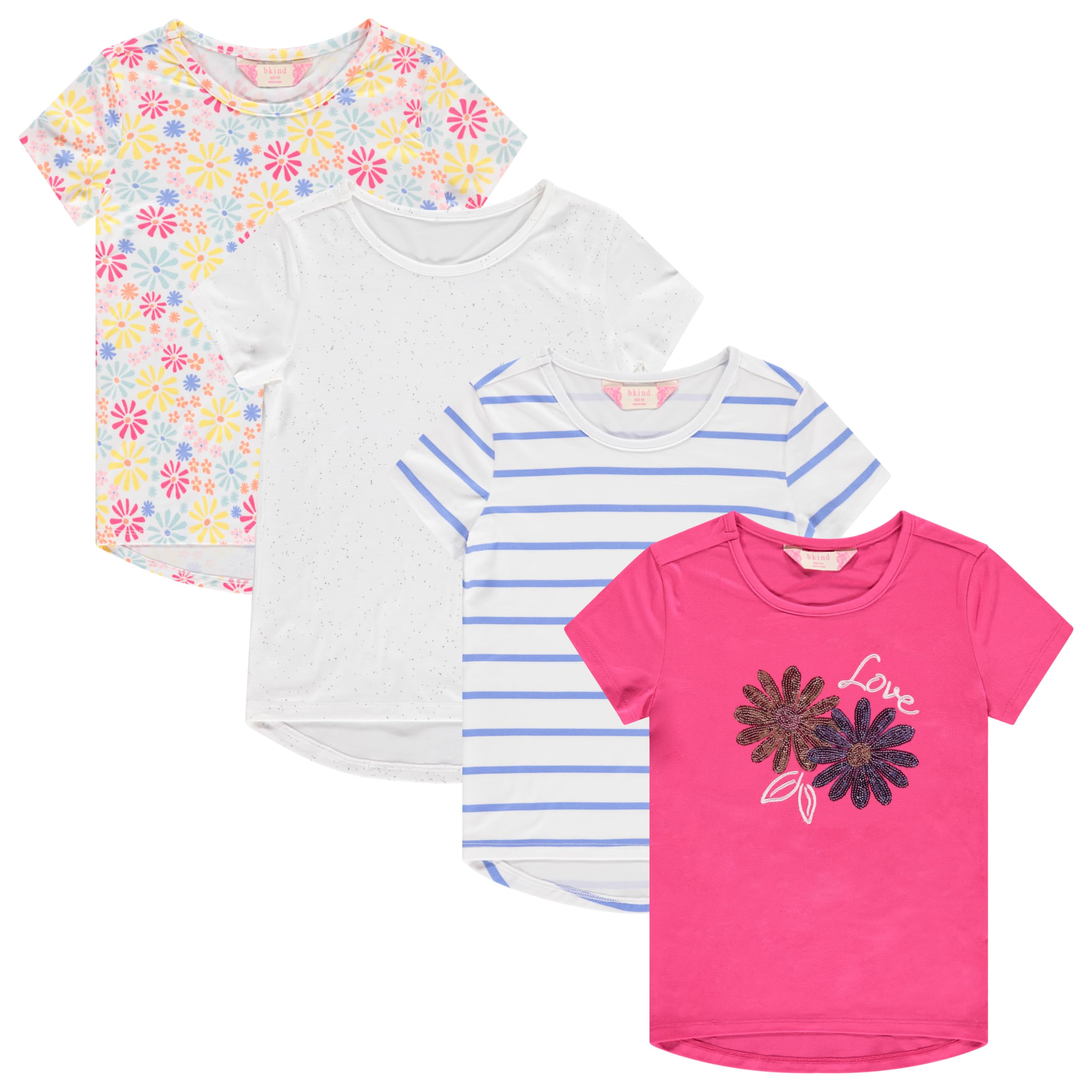BTween Girls 4-Piece Summer Tops | Fashionable Short Sleeve T-Shirt | Casual Daily Shirt for Kids - Assorted Colors