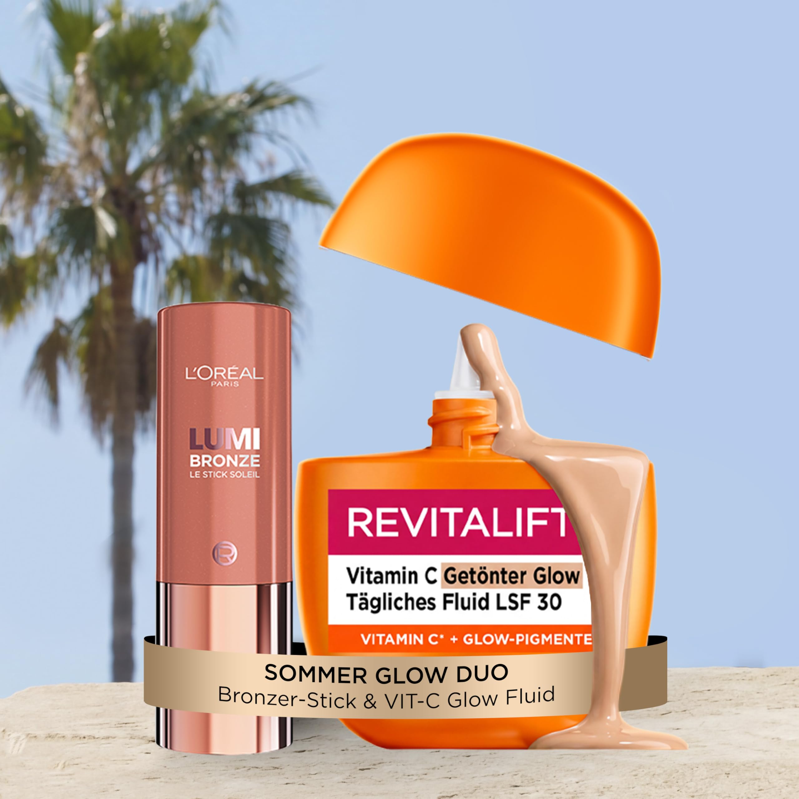 L'Oréal Paris Bundle: Getöntes Vitamin C Fluid (LSF 30) für Glow & Lumi Bronze Stick (100 Sunkissed Rose) für ein natürliches Sonnen-Finish. Perfektes Glow-Duo für strahlenden Teint.