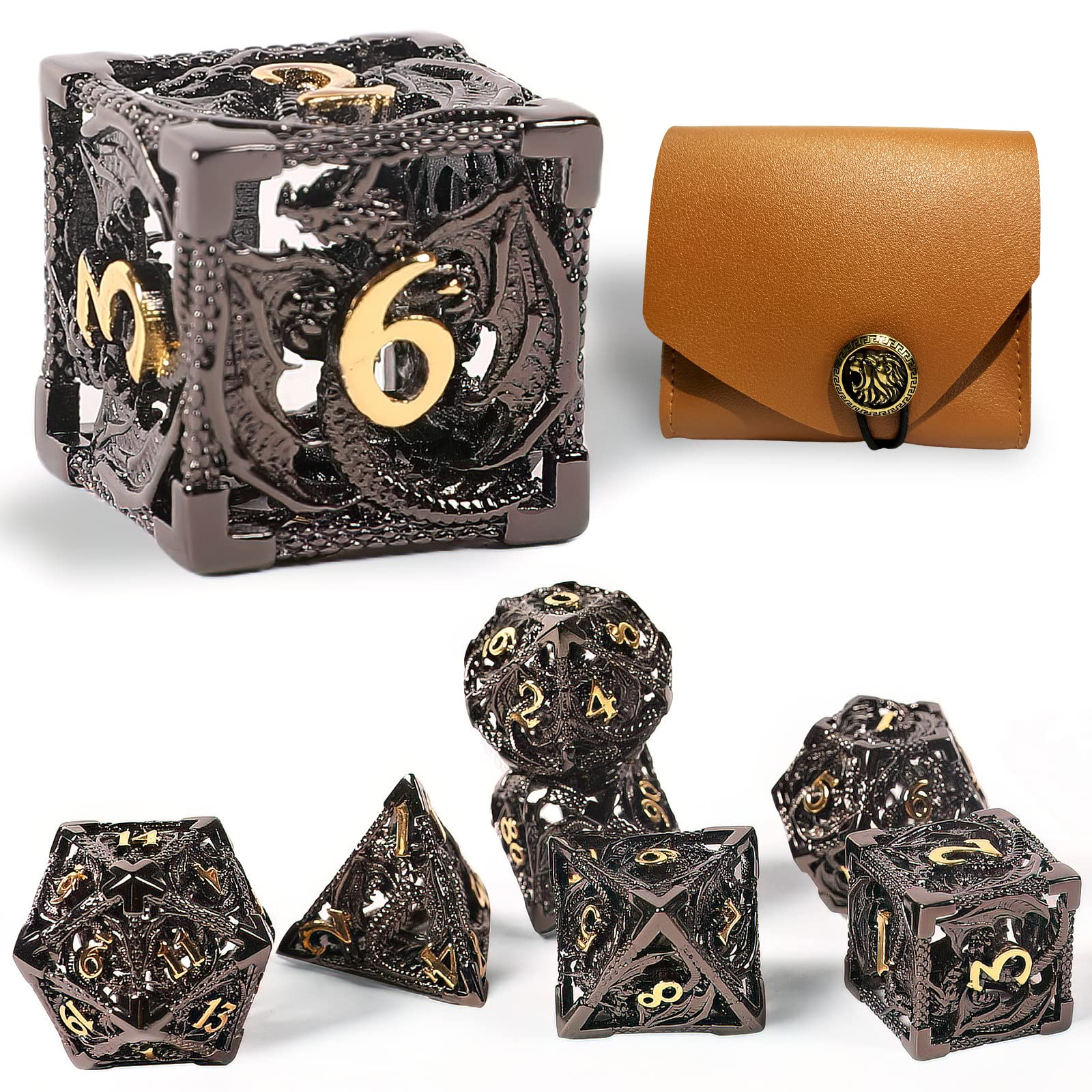 DND Dice Set Polyhedral Dice Gifts Metal Hollow D&D Dice Cool Role Playing Dice,Unique Hollow Metal Polyhedral Dice Set for Dungeons and Dragons,Magic The Gathering,MTG,RPG Role Playing Game Dice