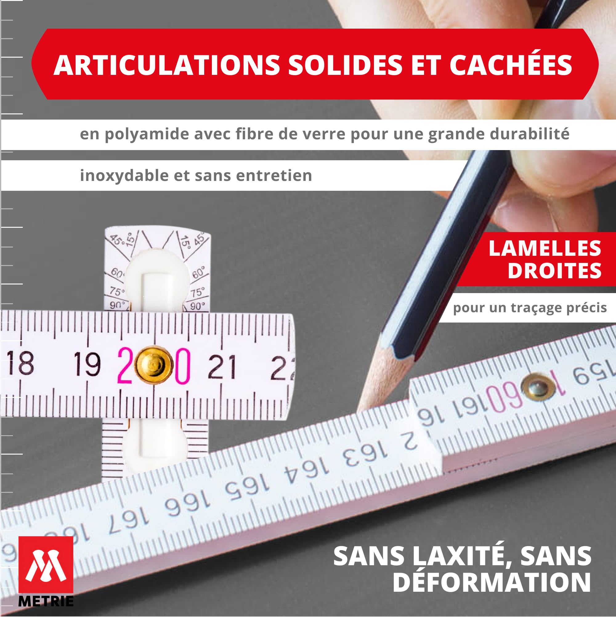 Metrie™ Mètres pliants – Mètres en bois 2 m | Mètres – BLANC – Échelle duplex, Fabriqués dans l’UE | Robustes et précis | pour Artisans et Bricoleurs | BLOCK 72 – 10 pièce