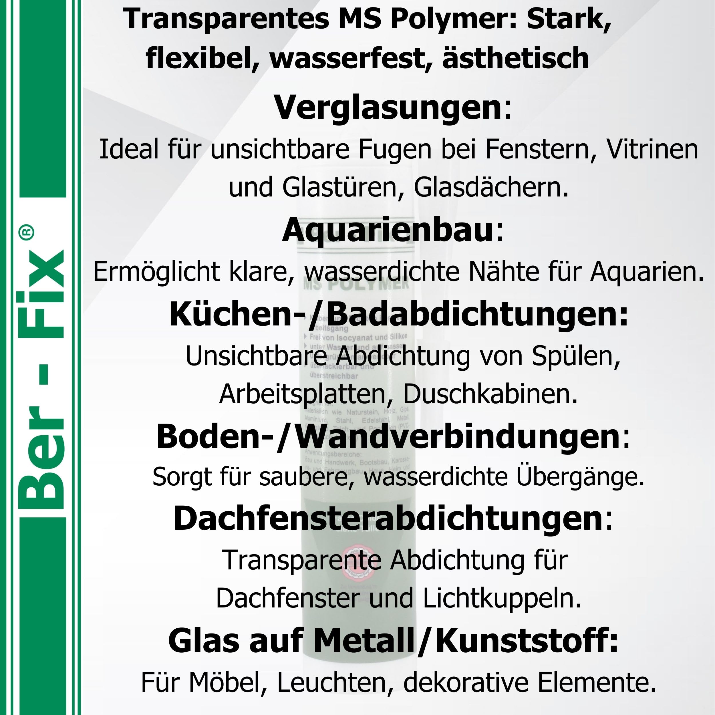 Ber-Fix® MS Polymer Transparent 3 x 290 ml – Glaskleber & Dichtstoff | Drei Kartuschen für zusammenhängende Projekte; auf geeigneten feuchten Flächen verarbeitbar und für bewegte Bauteile.