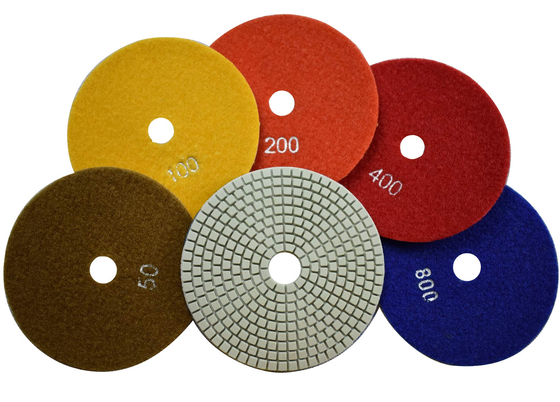 5-Step Wet Diamond Polishing Pads 5 Inch Tool for Concrete Marble Granite Quartz Slate Stone Countertop