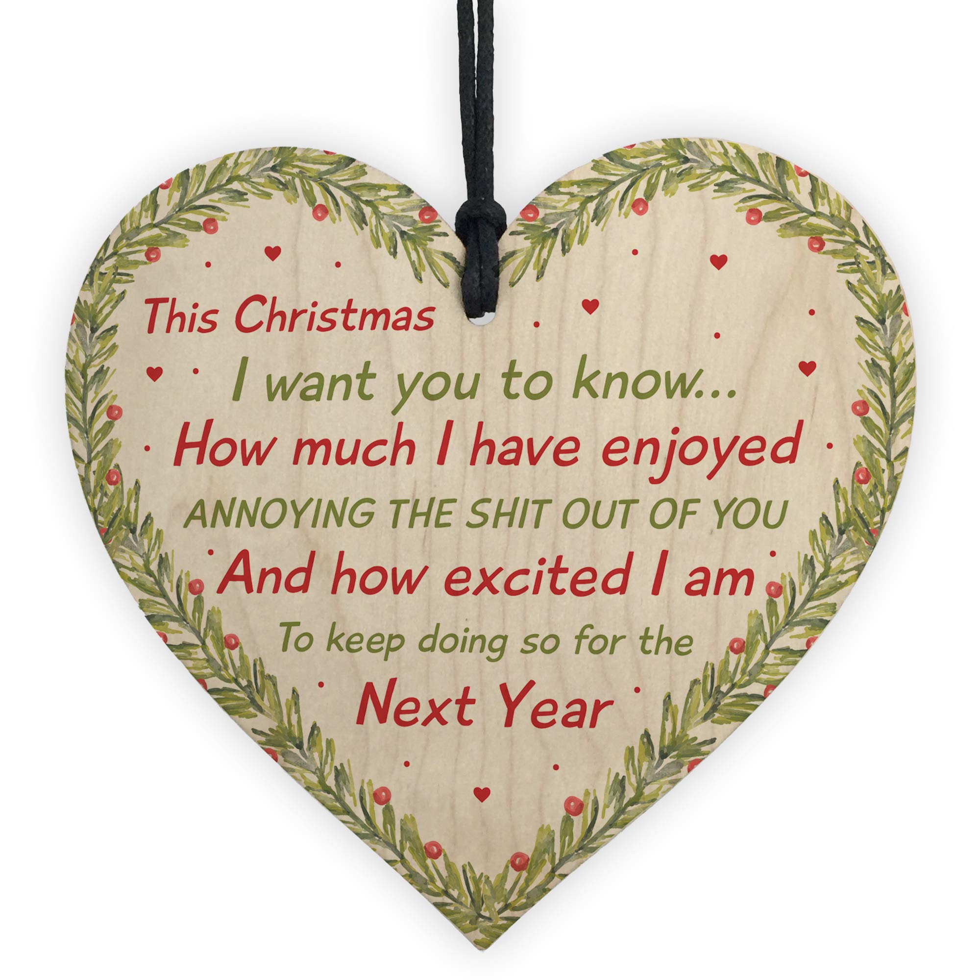 RED OCEAN Funny Christmas For Friend Novelty Wooden Heart Hanging Sign Bauble For Boyfriend or Girlfriend