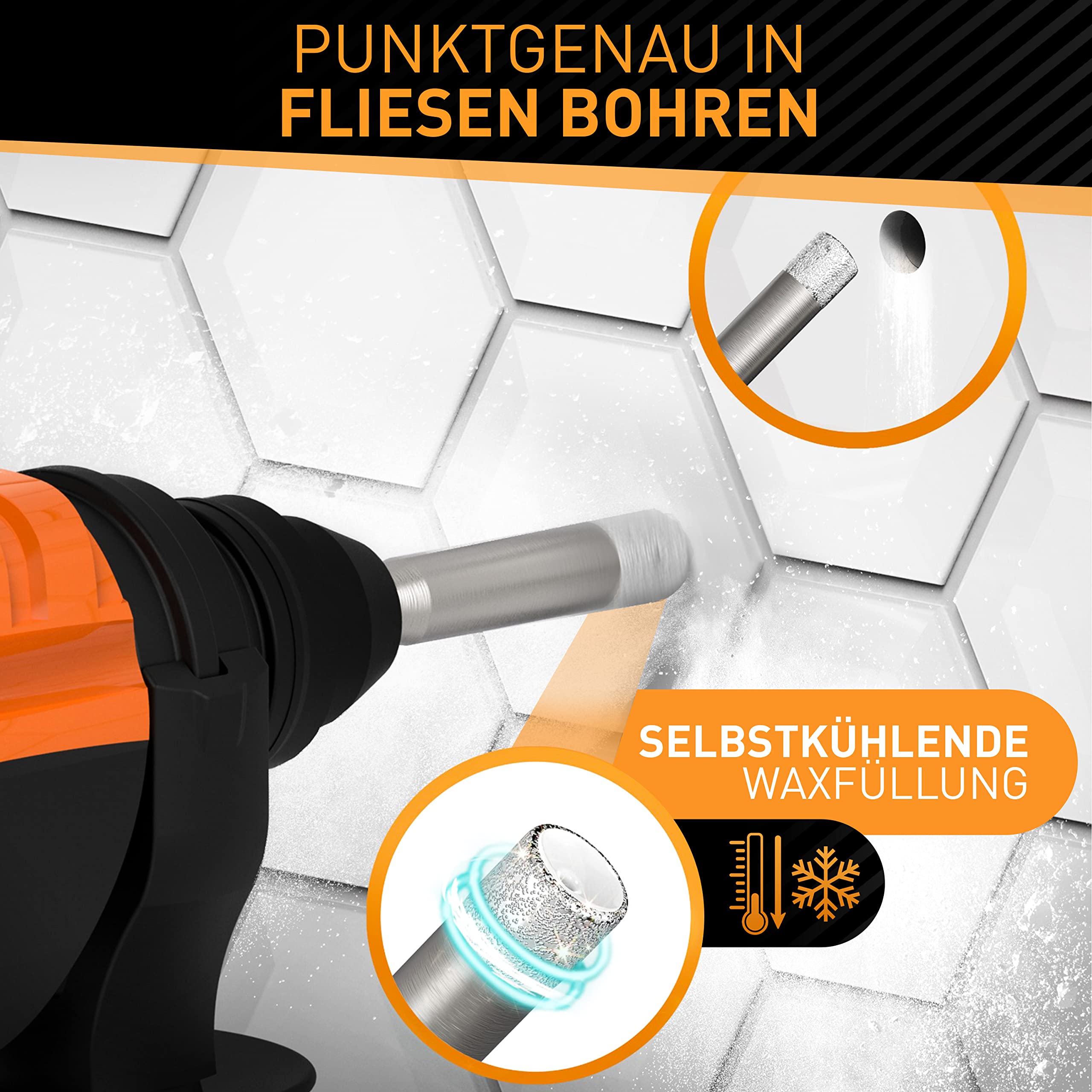 HARDTWERK Set di 6 Punte Diamantate per Piastrelle 6-12 mm Punta Carburo 6 mm