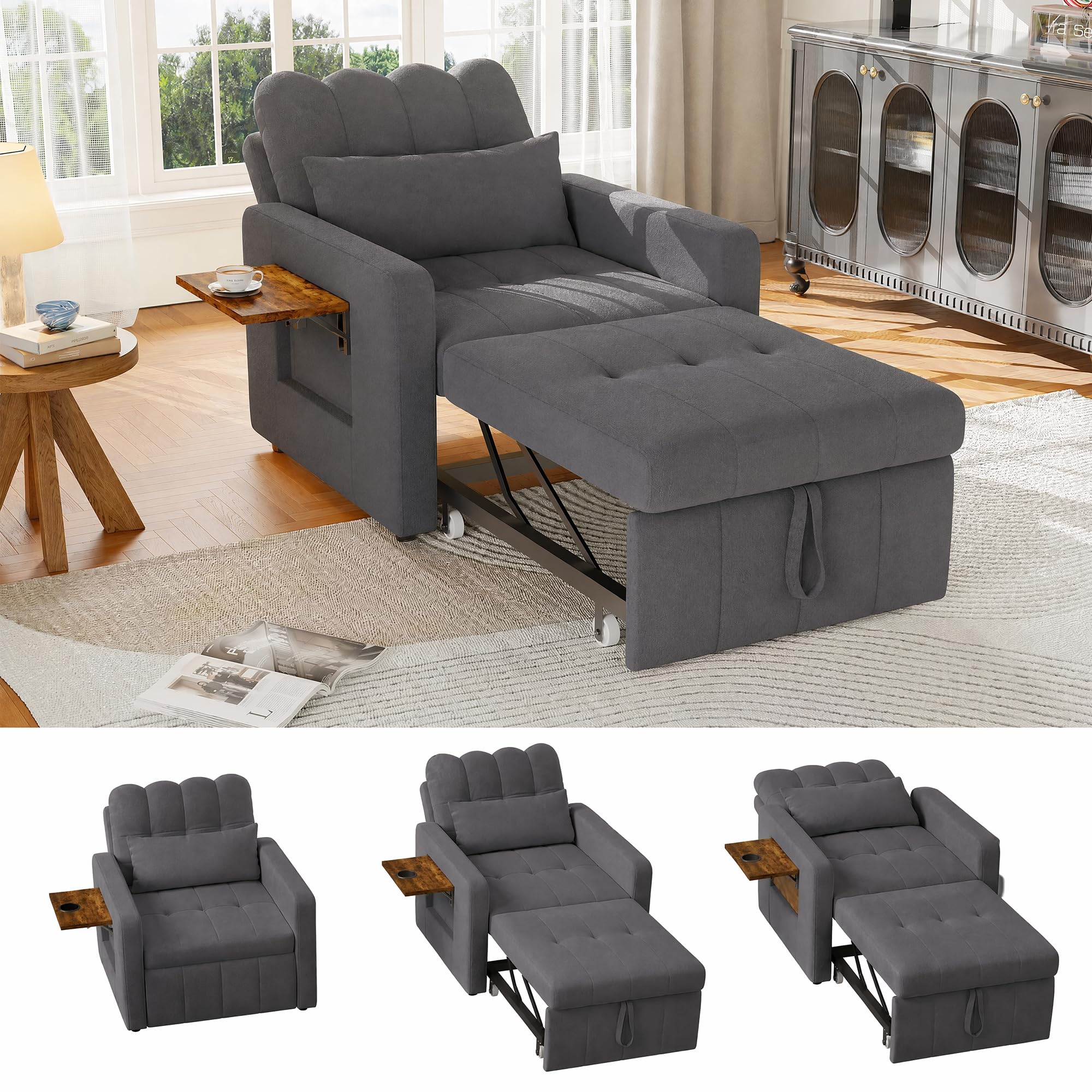 3-in-1 Schlafsessel Schlafsofa-Schlaferstuhl mit Bettfunktion (Grau)