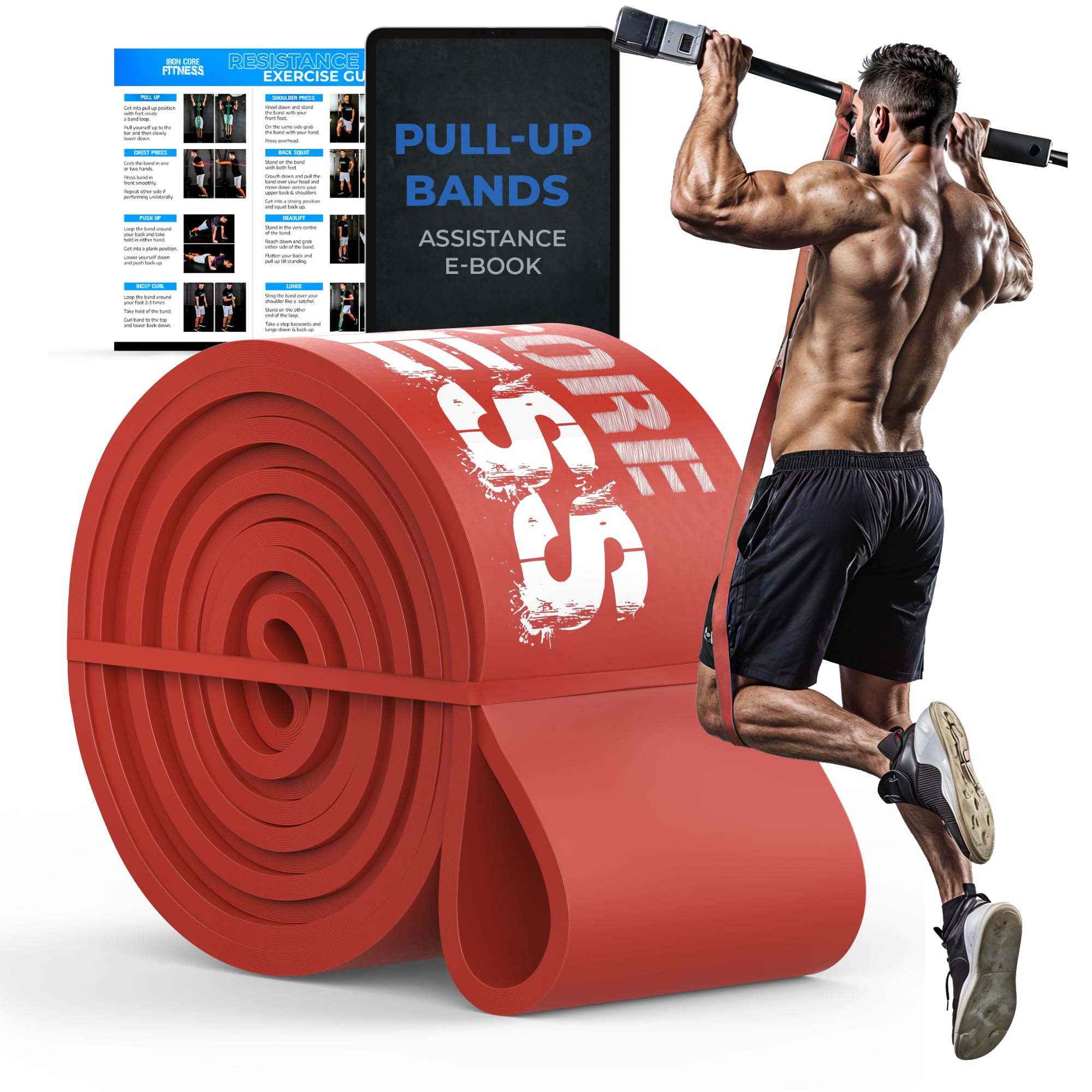 Pull Up Assistance Resistance Bands - Long Loop Power Bands for Men and Women - Strength Power Flexibility Training at Home & Gym - Ebooks & Workout Chart Included by Iron Core Fitness