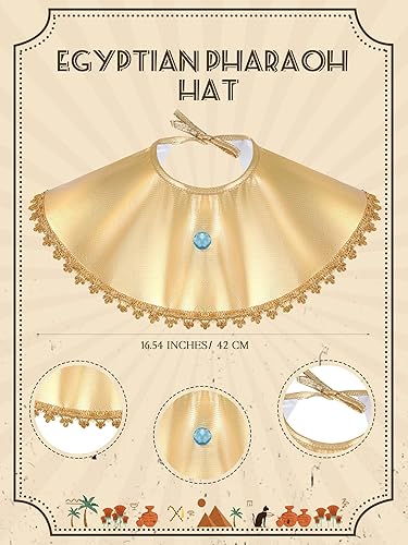 Miniatura 3 de Ramede Juego de 5 piezas de disfraz de faraón egipcio para hombre, incluye sombrero, tocado, puños, collar de cinturón de bastón de faraón