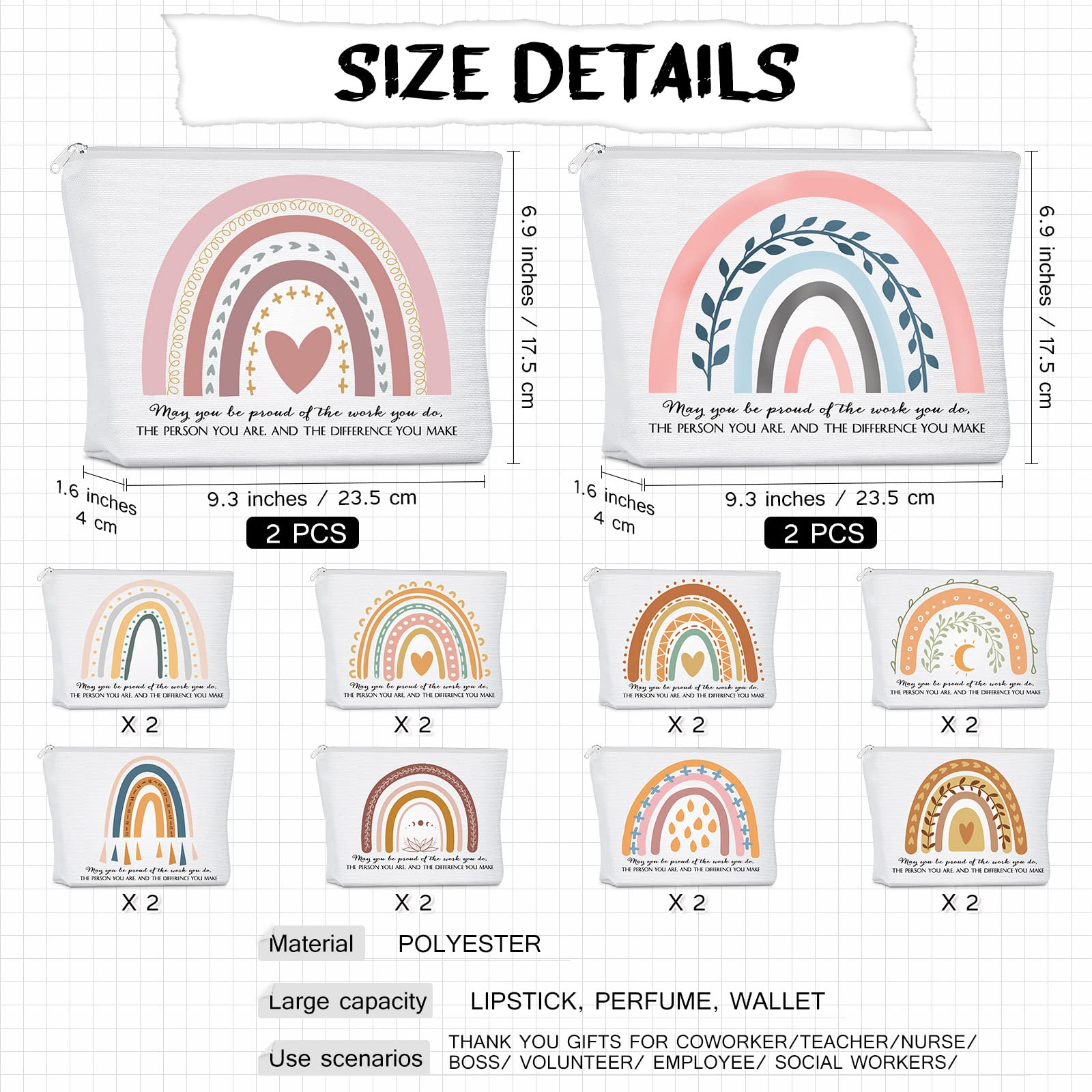 Sieral Canvas Makeup Bags with Zipper, Reusable Cosmetic Storage Pouches