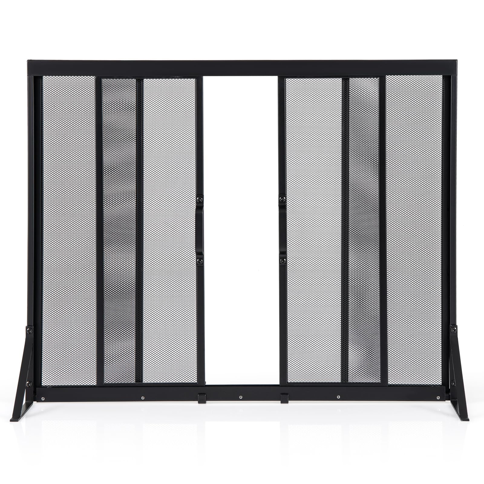 COSTWAY Griglia Parascintille Camino con 2 Pannelli Scorrevoli, Maniglie Convenienti e Telai di Supporto a Triangolo, Ventilazione Eccellente, Schermo per Camino in Rete Metallica (89 x 72 cm)
