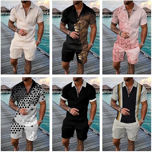 Miniatura 5 de BIRW Conjunto deportivo de 2 piezas para hombre, conjunto de pantalones cortos de verano de moda, camiseta polo casual de manga corta y pantalones