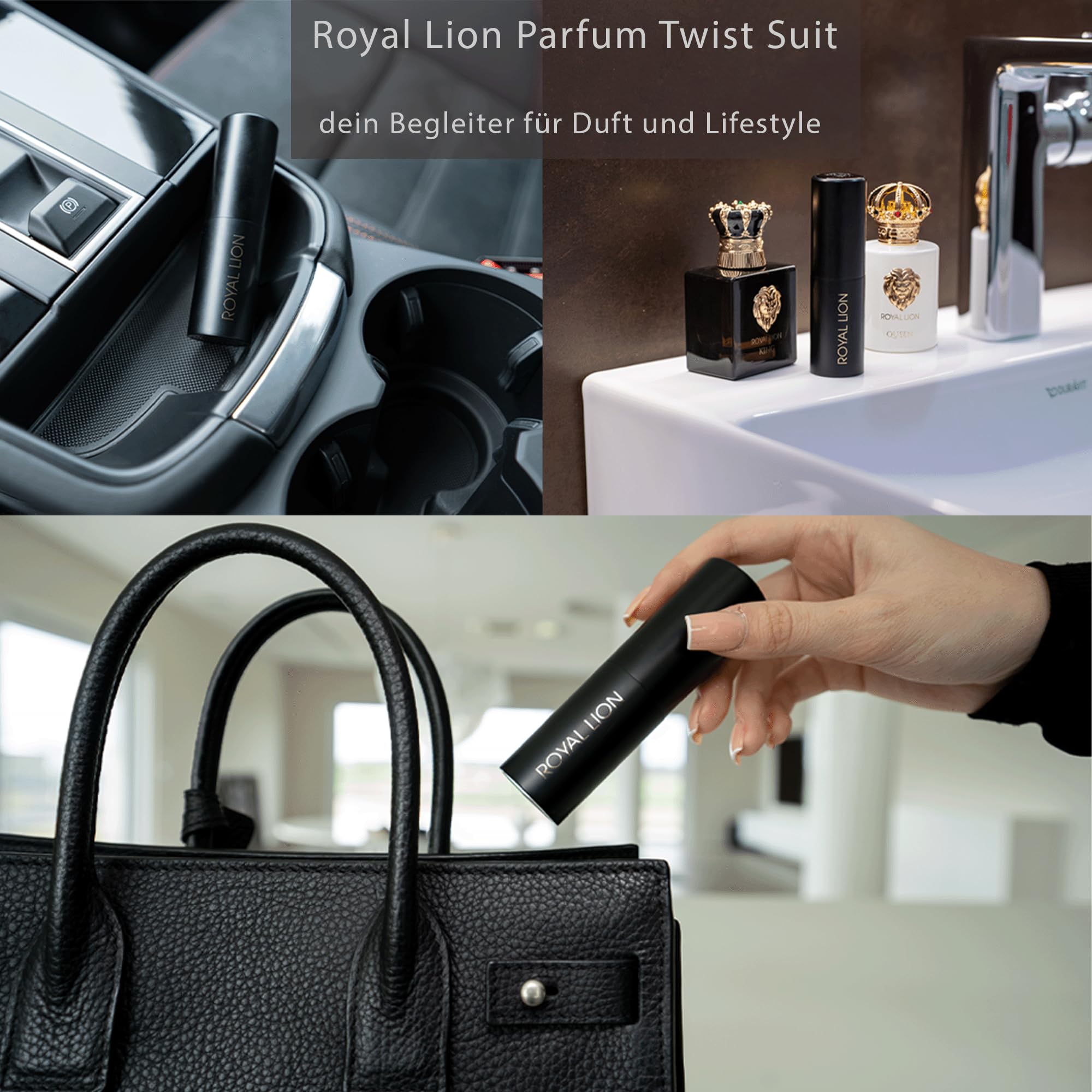 Royal Lion Twist Case Parfum Travel Set 2 - Reisezerstäuber - Hochwertiger Suit mit Extrait de Parfum "QUEEN FOR WOMEN", Sinnlicher Amberduft mit blumig-holziger Note, 2 x 20 ml