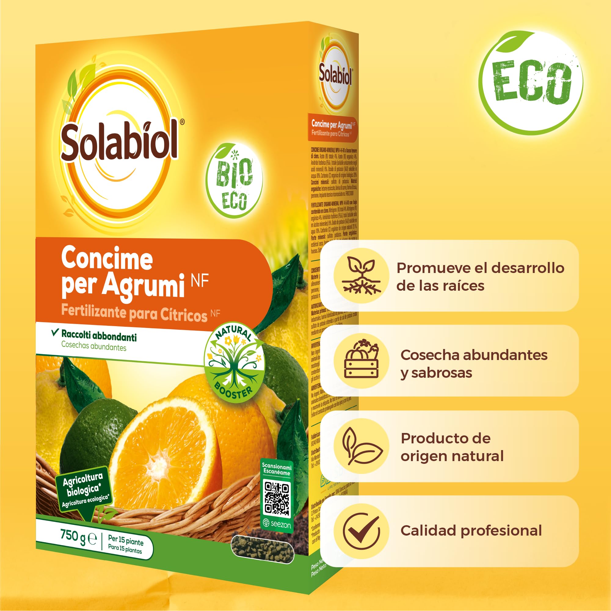 Fertilizante cítricos, ingredientes 100% orgánicos con estimulador radicular para una mejora de la cosecha