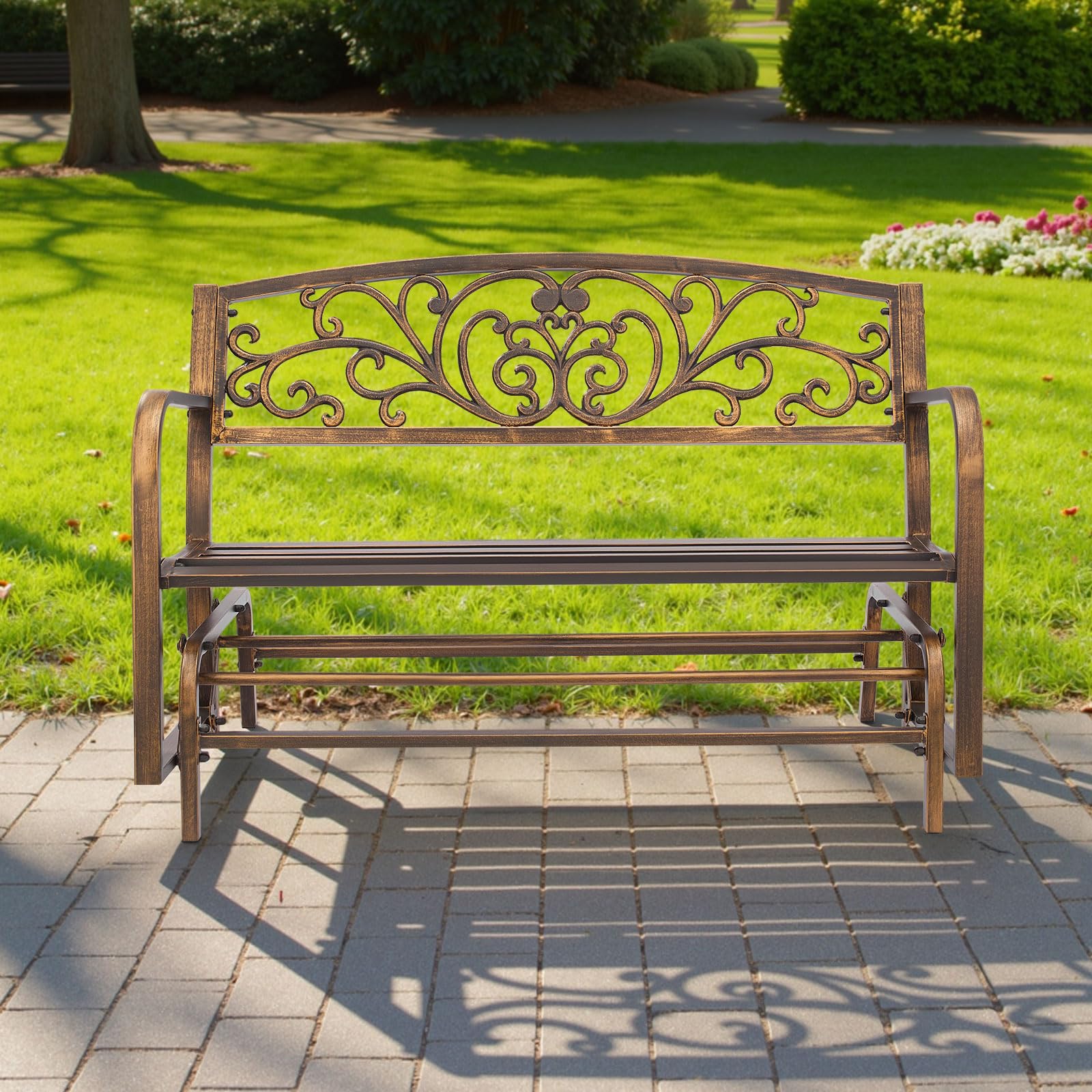 VEVOR Panca da Esterno, 127 cm, Struttura in Acciaio al Carbonio con Schienale in Ghisa e Braccioli con Bordo Arrotondato, Panca da Esterno Resistente alle Intemperie per Patio, Giardino, Parco