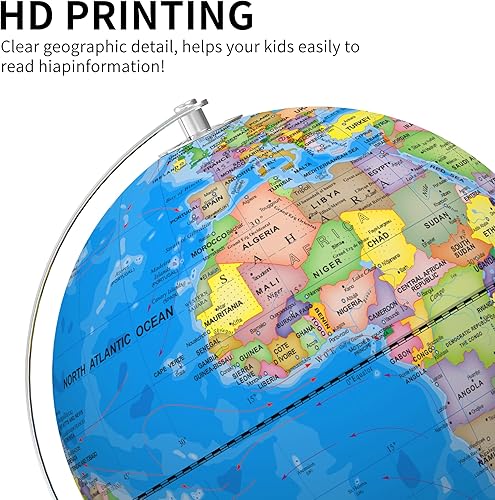 Miniatura 5 de Orionstar Globo mundial grande de 13 pulgadas con soporte, globo educativo para el aprendizaje de los niños, detalles coloridos del mapa del mundo