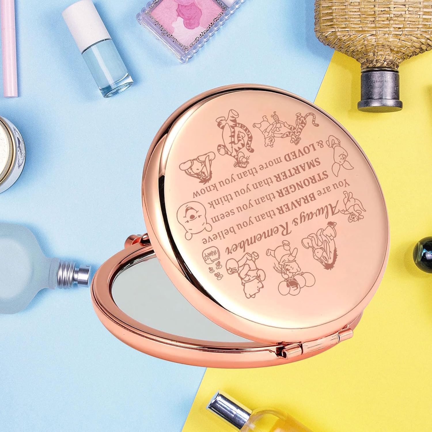 KEYCHIN Honey Bear Pocket Mirror Pig & Donkey & Tiger & Rabbit Fans Gifts You are Braver Stronger Smarter Than You Think Honey Bear Compact Makeup Mirror (Bear-RG) - Image 4