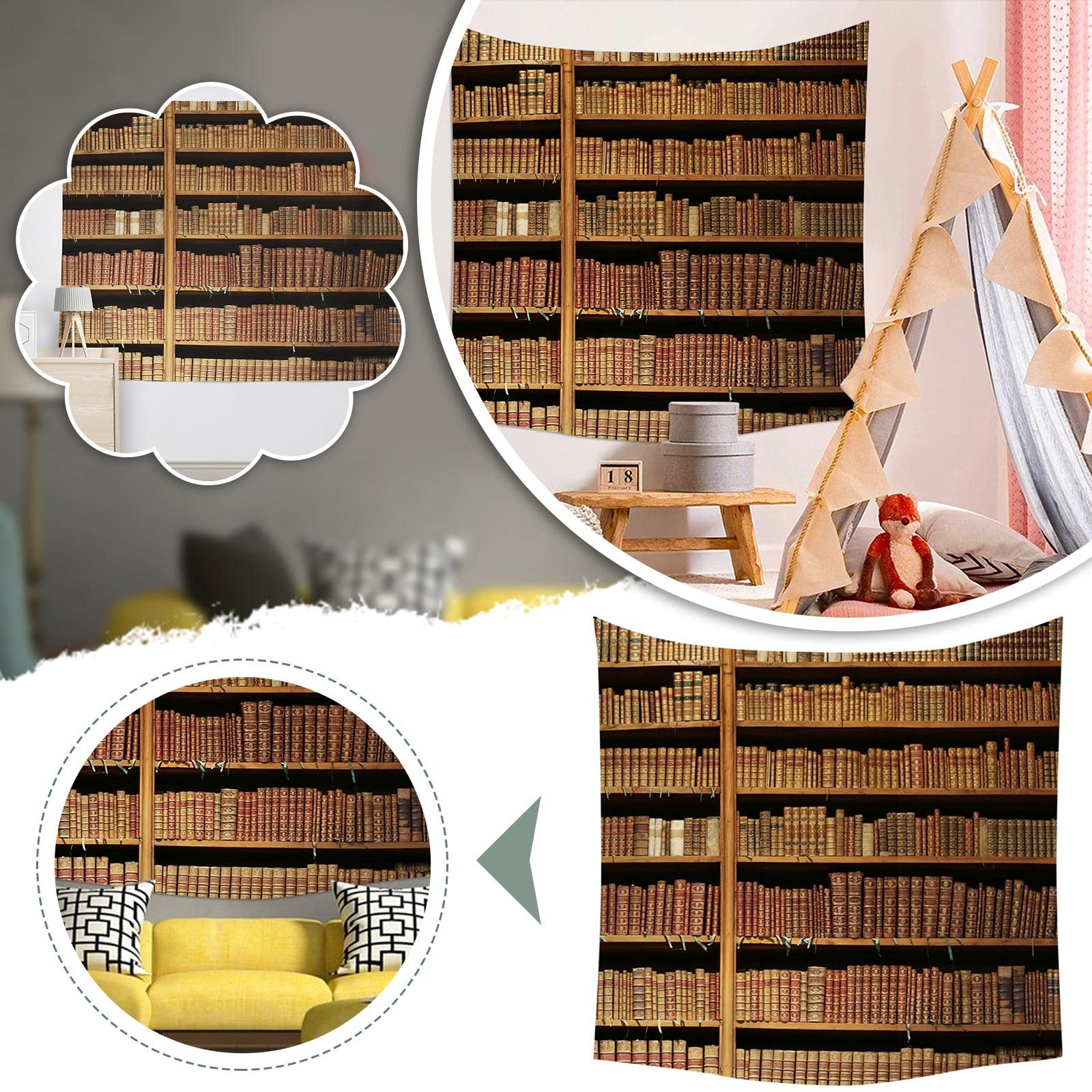 izielad Arazzo da Appendere a Parete di Libri Antichi Della Biblioteca per Arredamento di Casa Camera da Letto Soggiorno Dormitorio 150X230CM 59X90.5IN