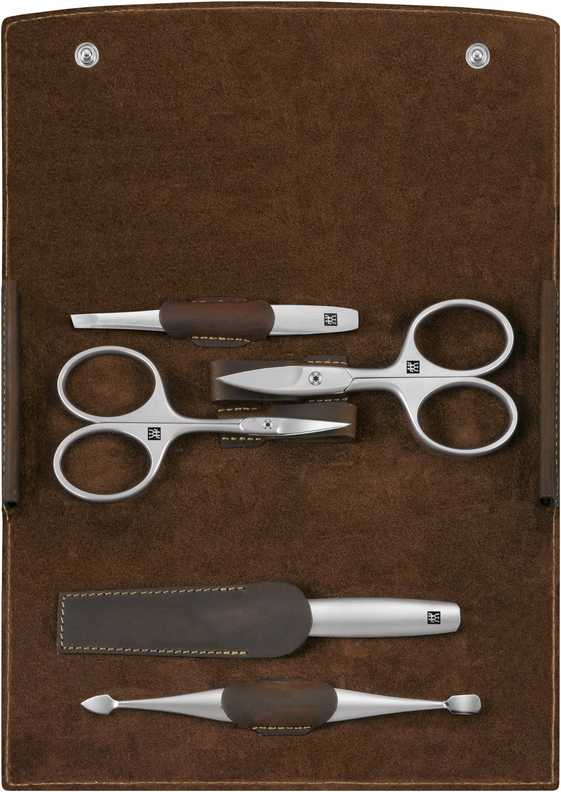 ZWILLING Manicure Set (5 piece, Nail Care and Pedicure, Genuine Leather case, Precision, with Nail Scissors and Cuticle Scissors), Premium, Brown