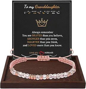 Btysun Morse Code Bracelets for Women Christmas Gift Stocking Stuffers for Teens Pink Braided Bracelets Inspirational Best Friend Birthday Gifts for Her High School Graduation Gifts for Her 2025 Mom Bracelet Jewelry