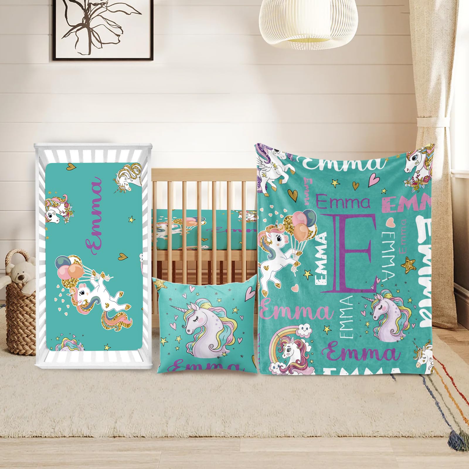 Custom Crib Bedding Set for Girls Gift Dreamy Magical Horse Color18